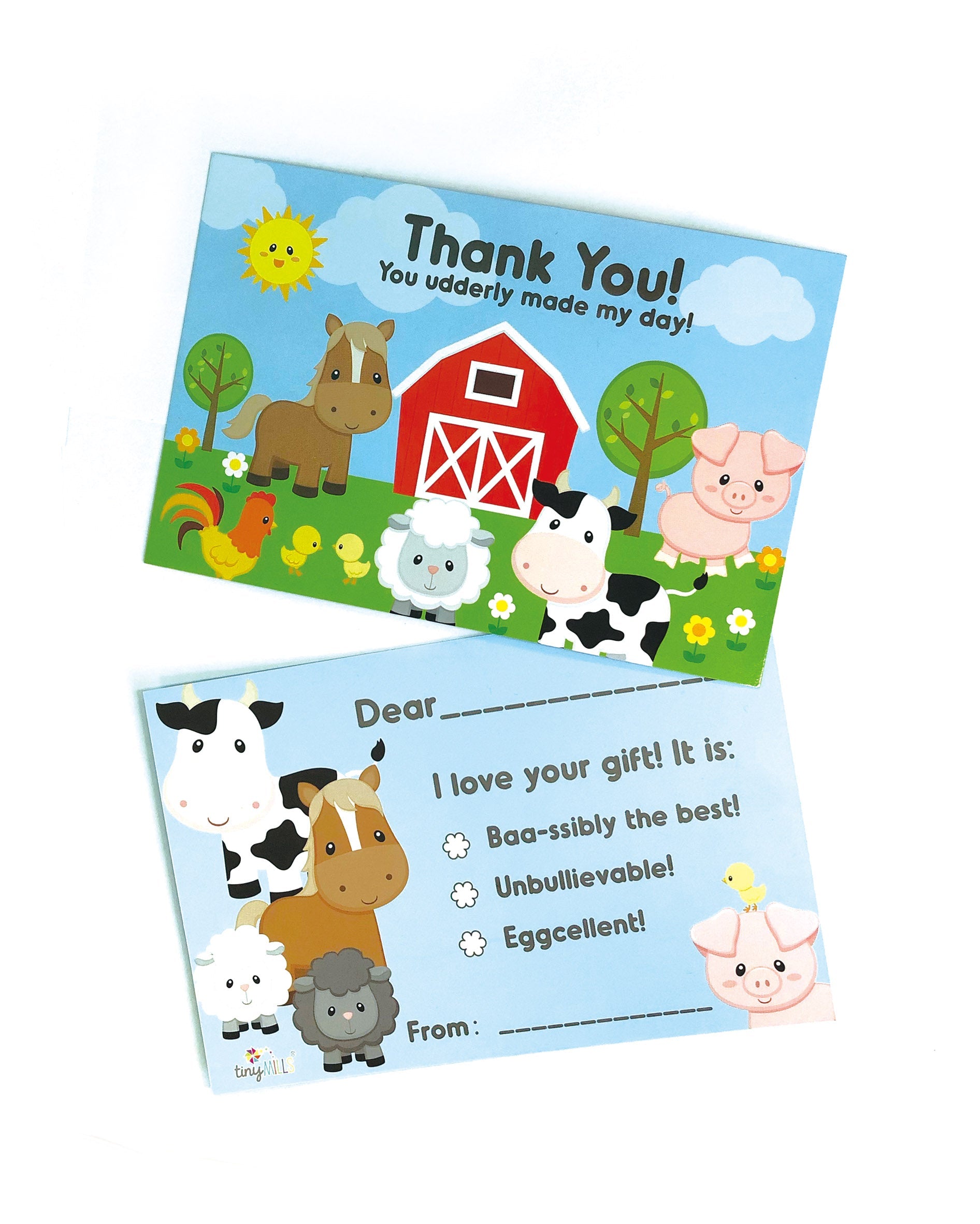 Farm Animals Fill-in Birthday Thank You Cards For Kids