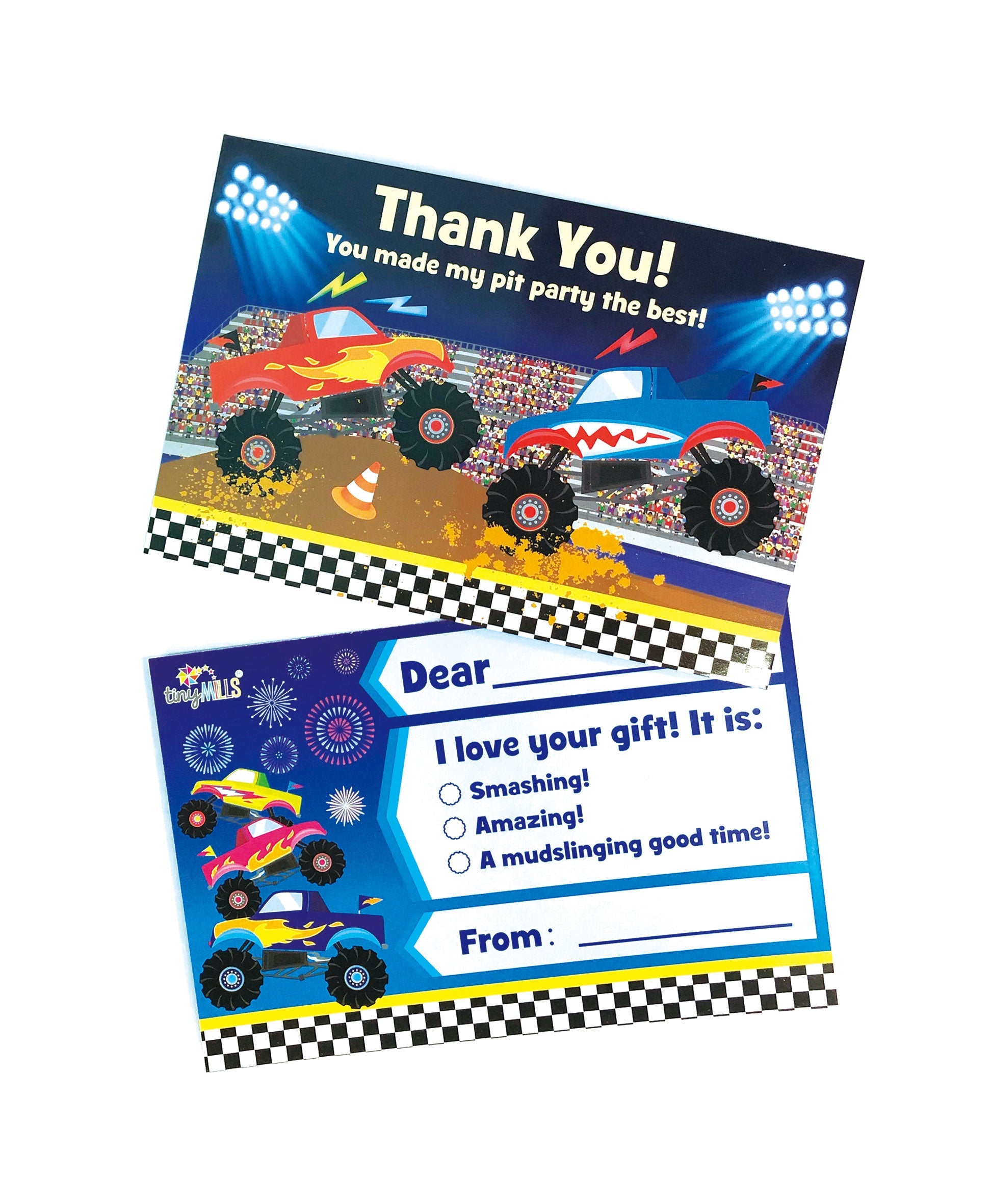Monster Truck Fill-in Birthday Thank You Cards For Kids