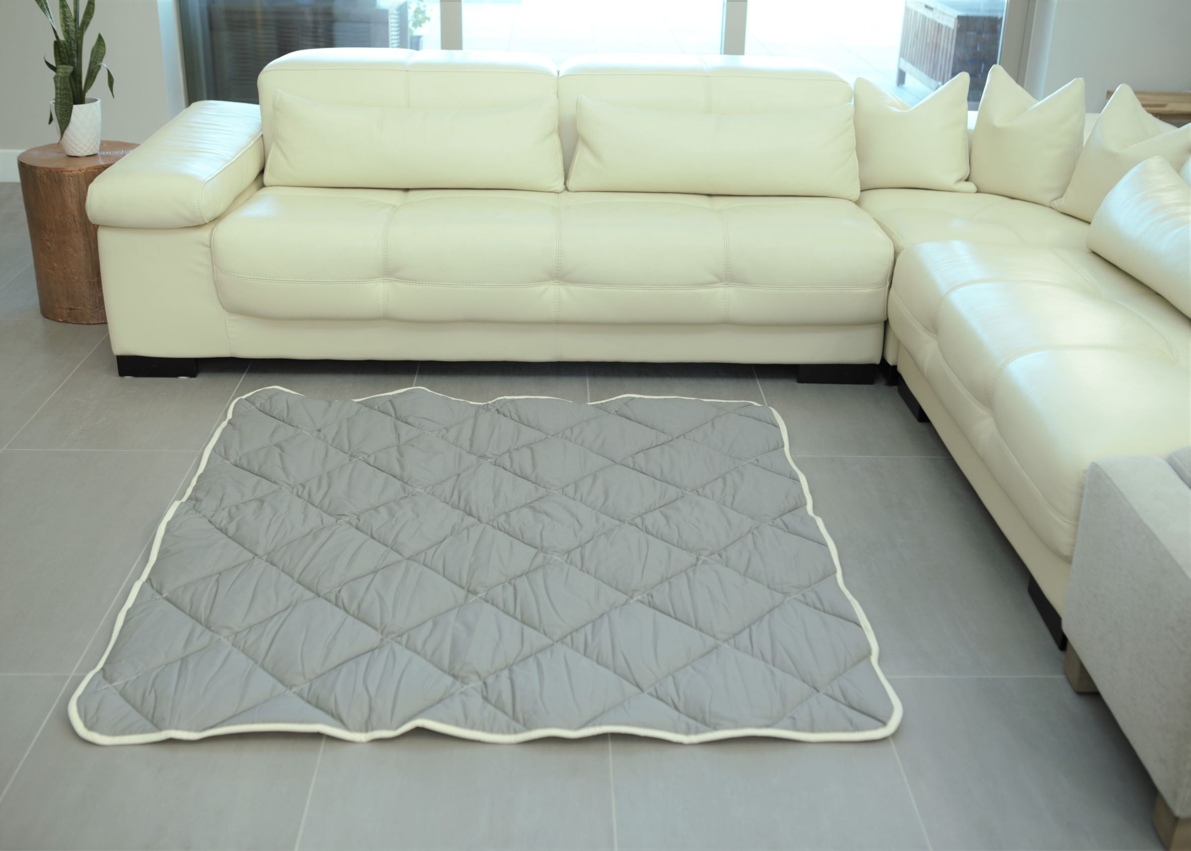 Organic Cotton Play Mat/quilted Blanket - Solid Gray/love Hazelnut Reversible