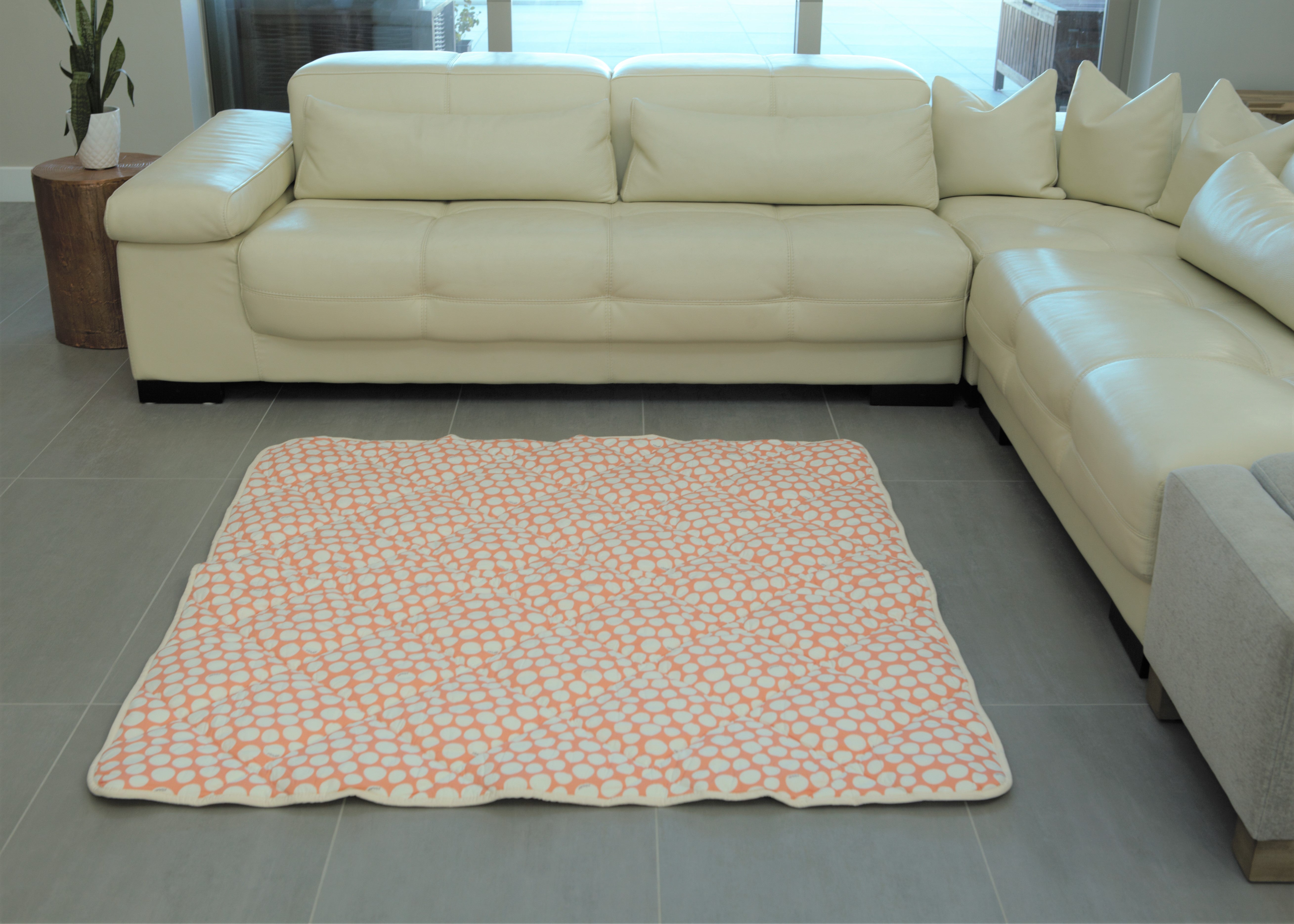 Organic Cotton Play Mat/quilted Blanket - Safari Dream/pink Pebbles Reversible