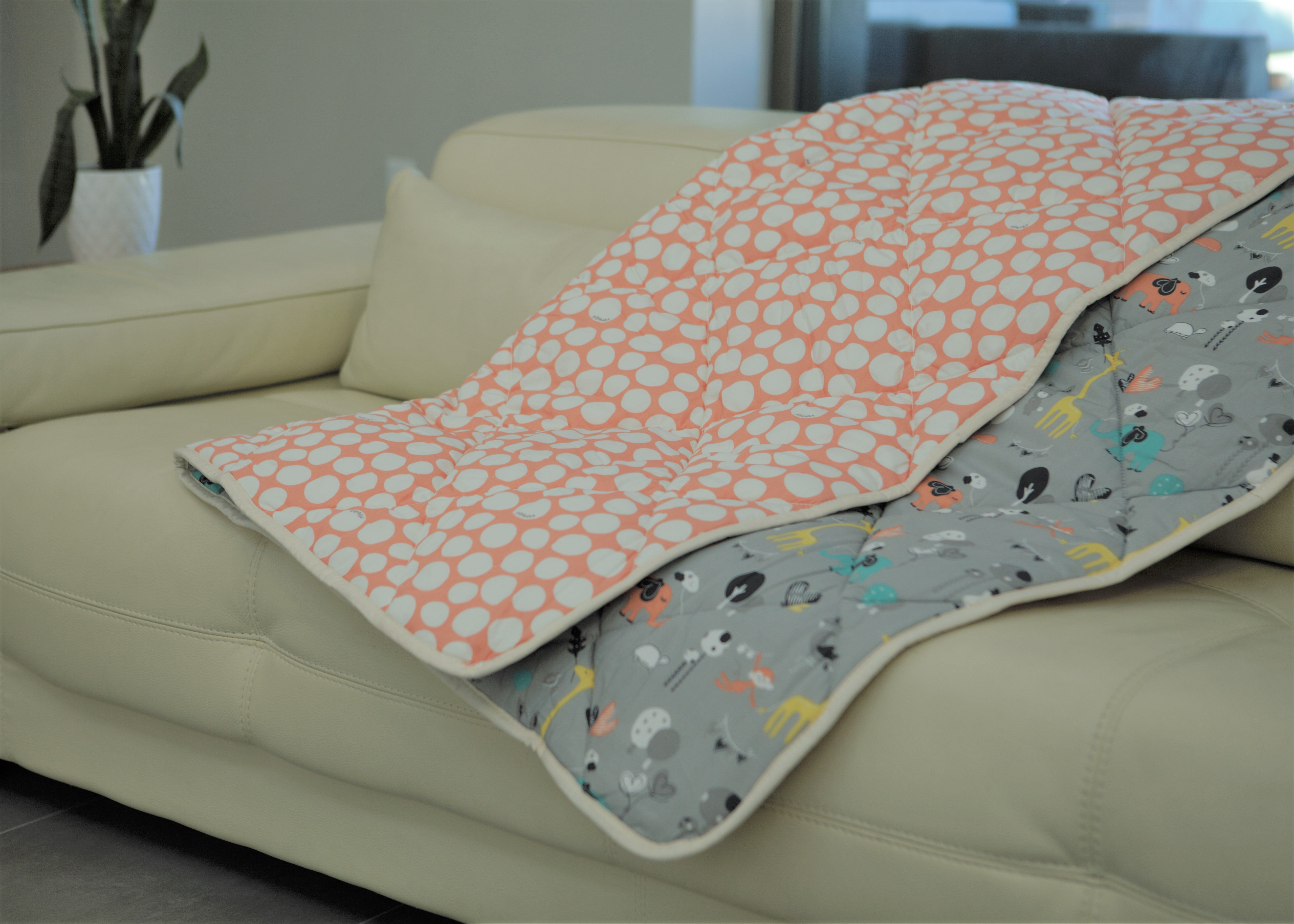 Organic Cotton Play Mat/quilted Blanket - Safari Dream/pink Pebbles Reversible