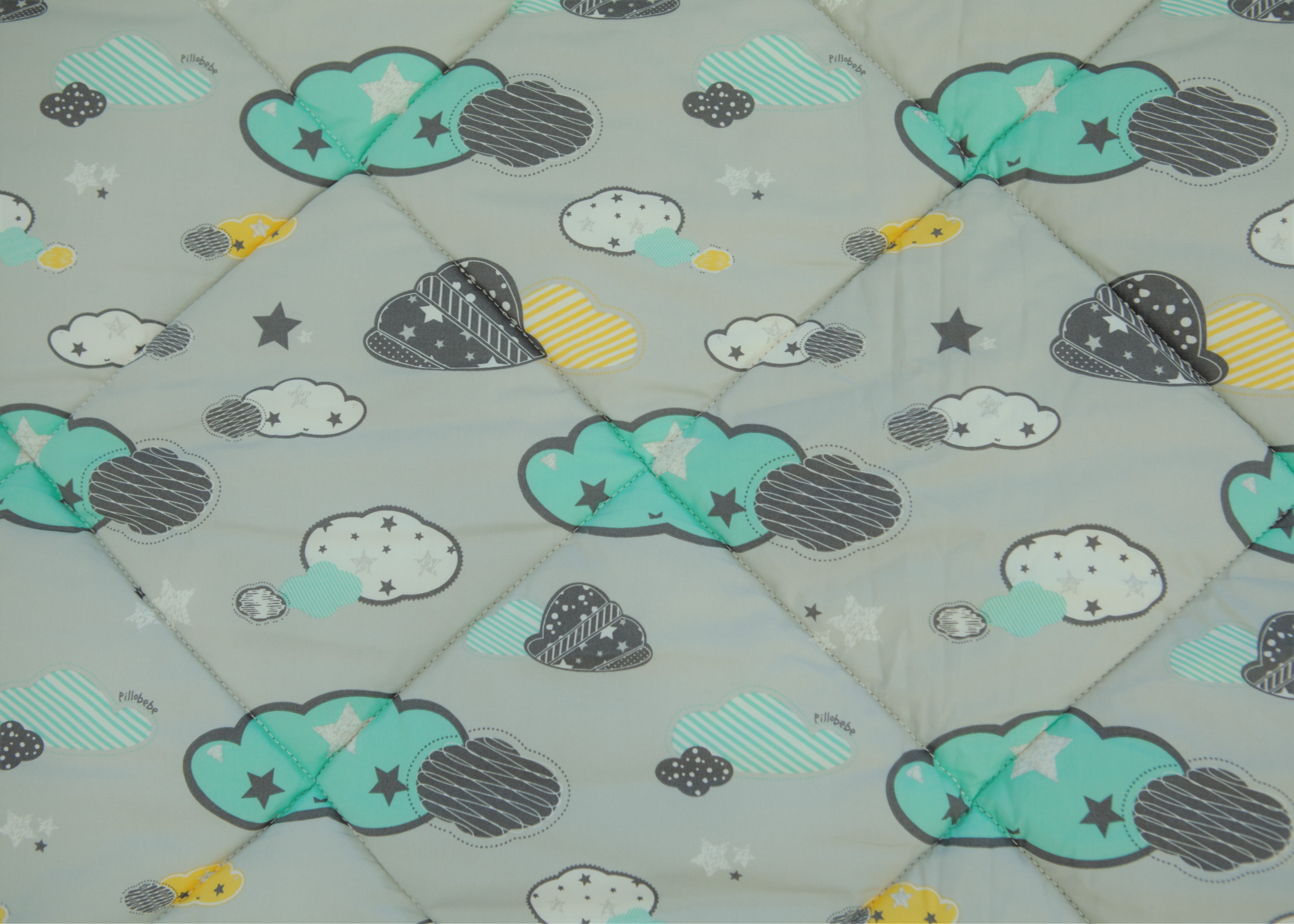 Organic Cotton Play Mat/quilted Blanket - Dreamy Sky/love Gray Reversible