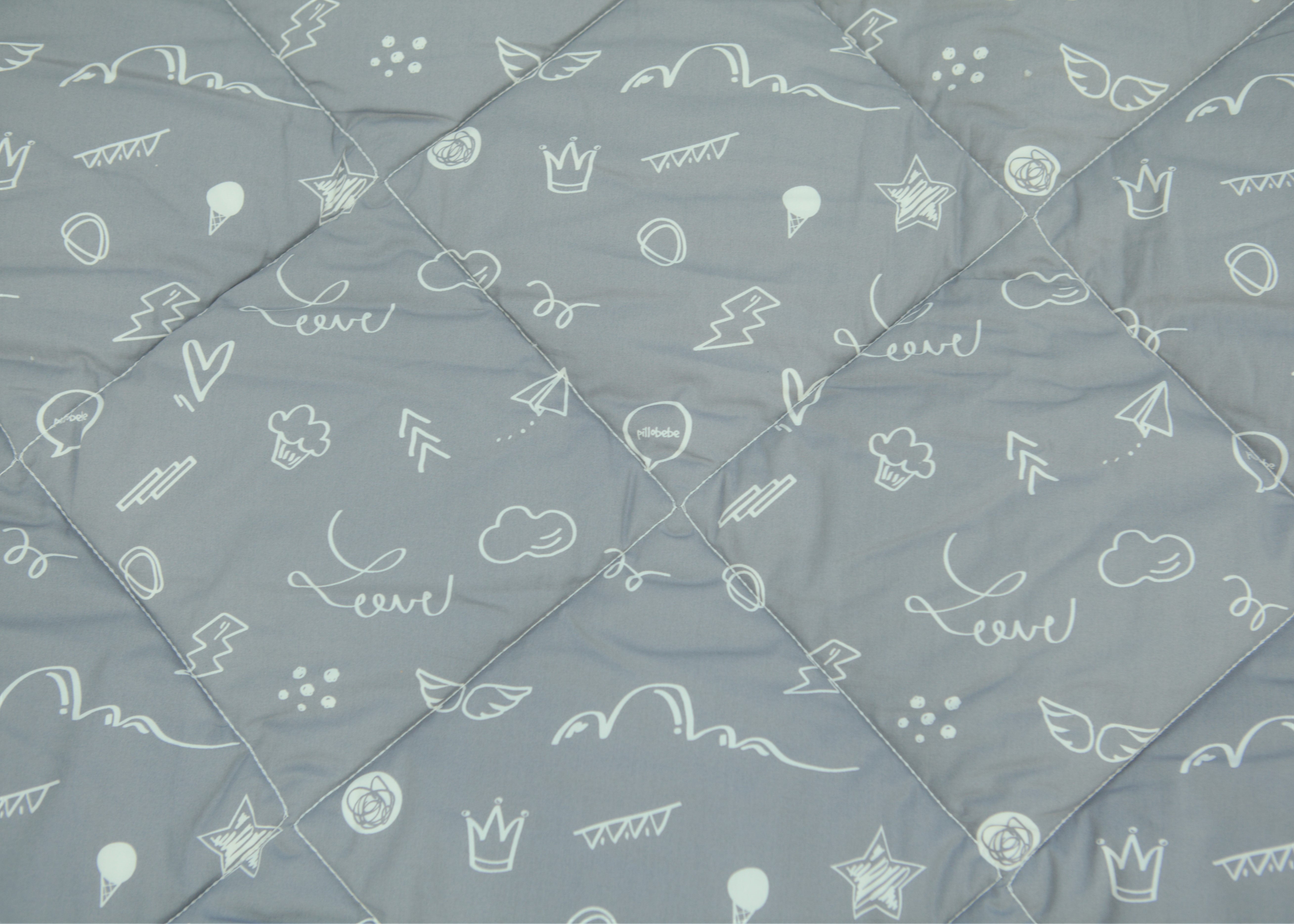 Organic Cotton Play Mat/quilted Blanket - Dreamy Sky/love Gray Reversible