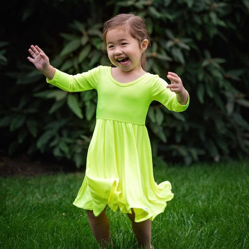Twirly Dress In Neon Yellow