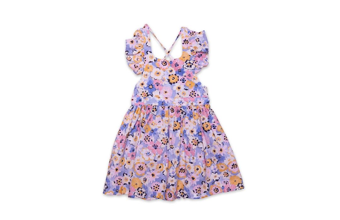 Ruffle Sleeve Dress In Purple Flowers