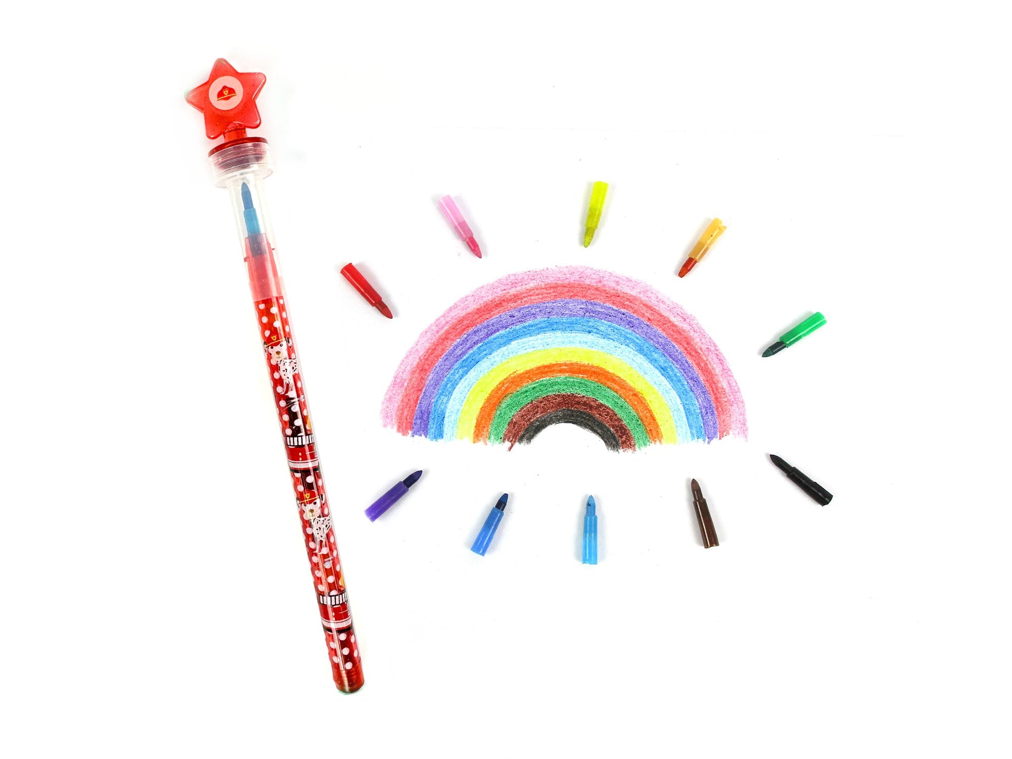 Fire Truck Stackable Crayon With Stamper Topper