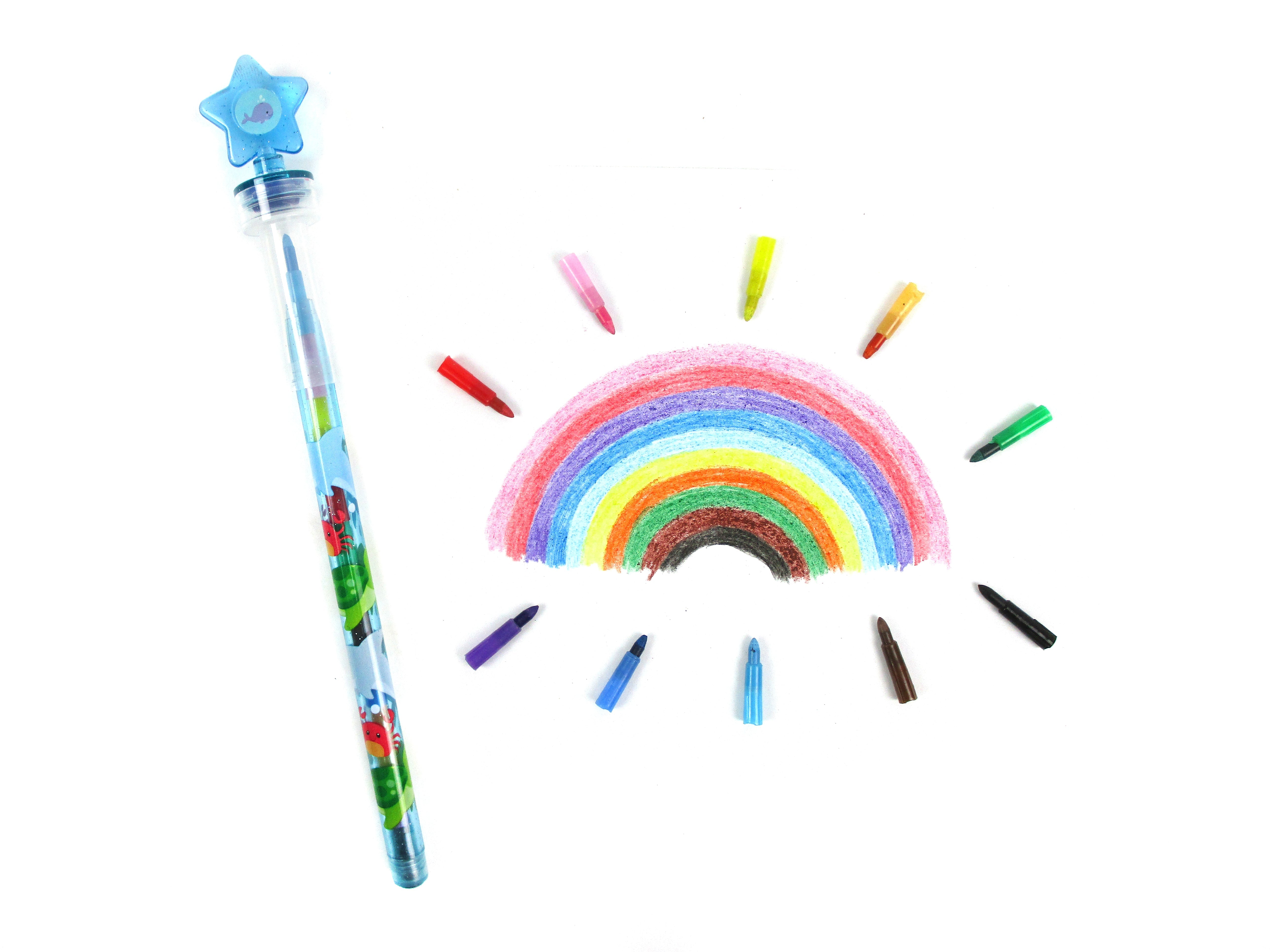 Sea Life Ocean Animal Stackable Crayon With Stamper Topper