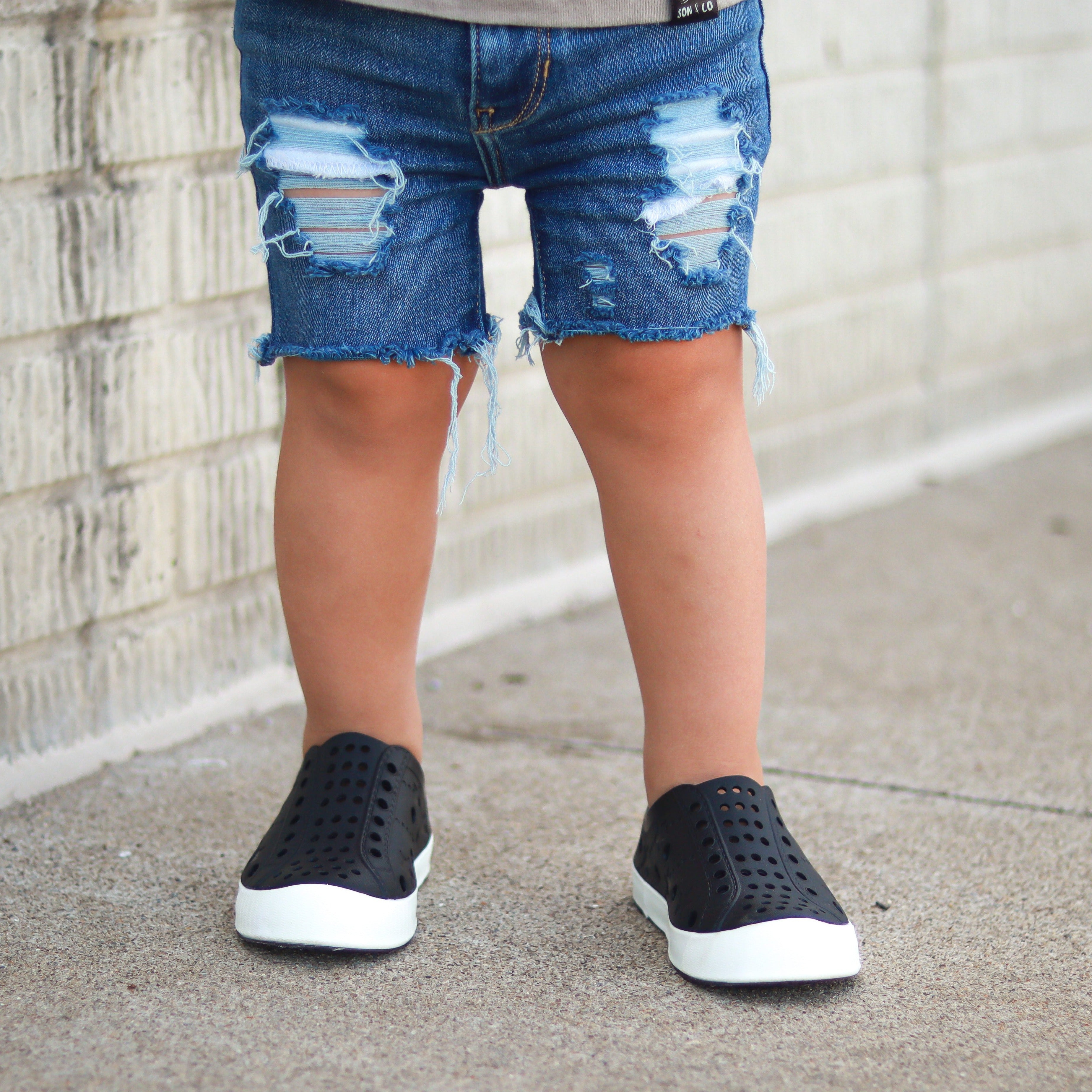 Toddler Perforated Slip On Water Sneakers in Black - Ello