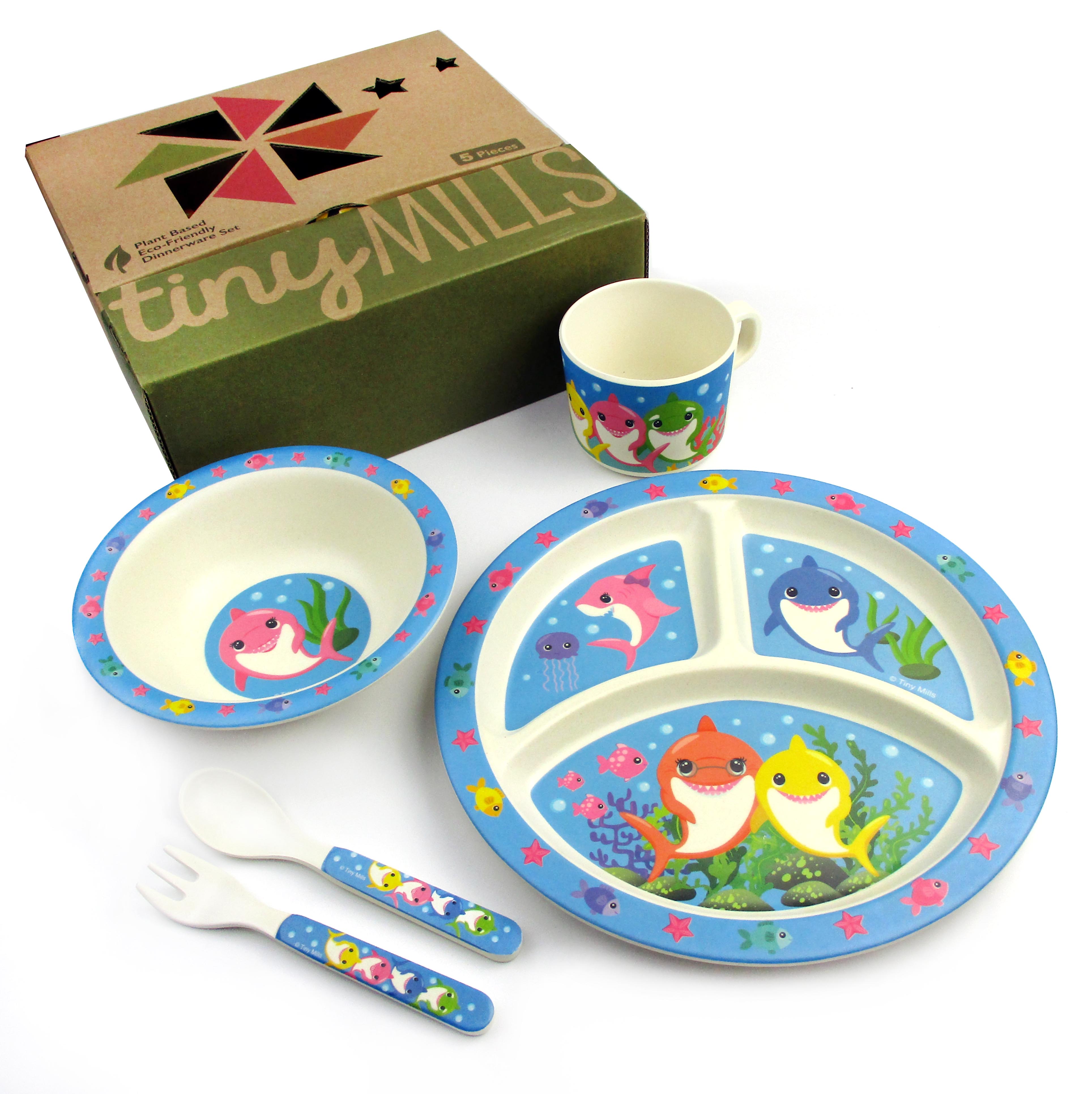 Tinymills 5-piece Eco-friendly Plant Fiber Dinnerware Set With Shark Family Design