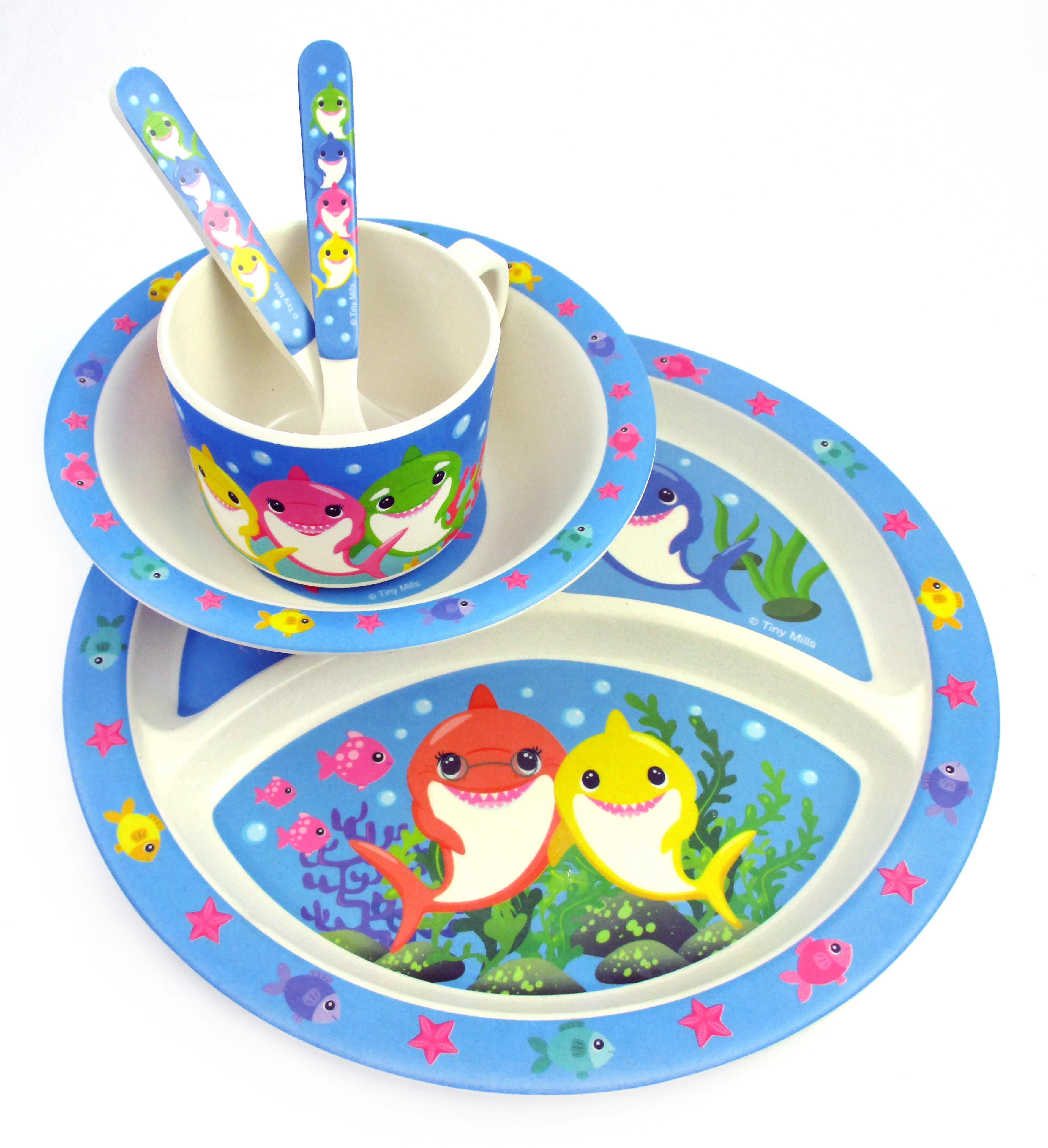 Tinymills 5-piece Eco-friendly Plant Fiber Dinnerware Set With Shark Family Design
