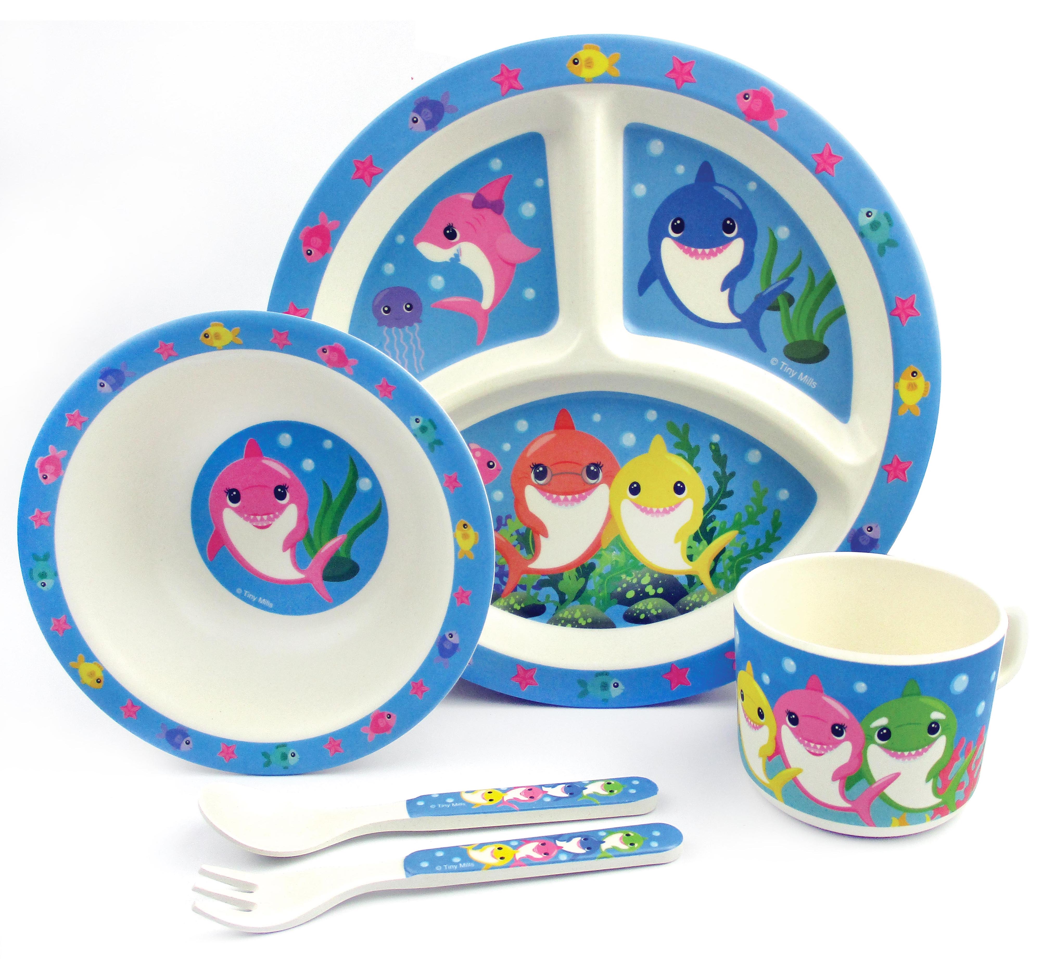 Tinymills 5-piece Eco-friendly Plant Fiber Dinnerware Set With Shark Family Design