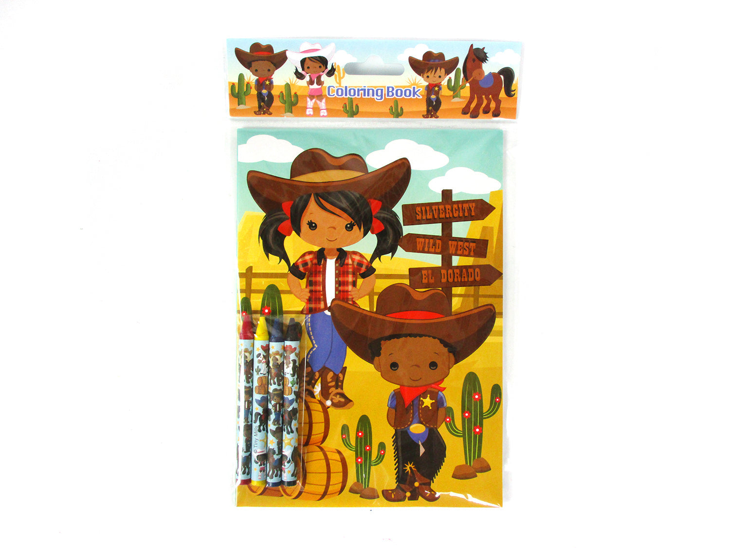 Western Black Cowboy Cowgirl Coloring Books With Crayons Party Favors - Set Of 6 Or 12