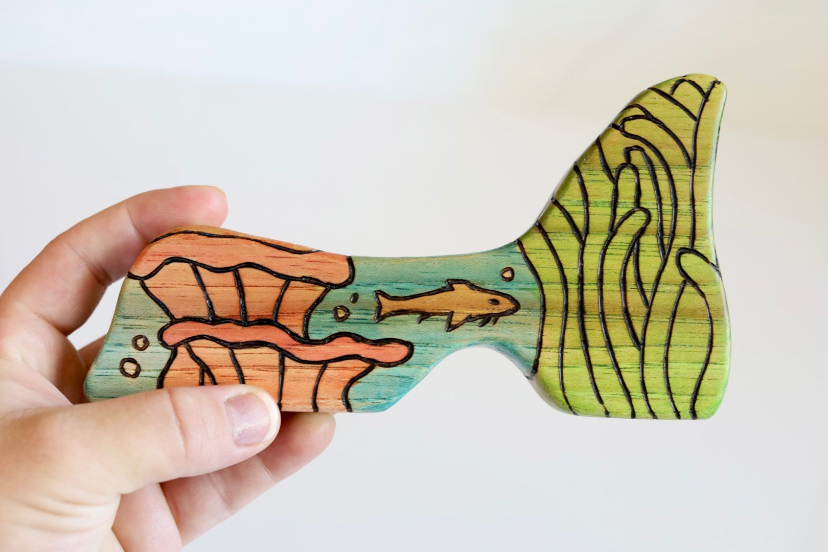 Wooden Ooak Underwater Catfish And Salamander Seaweed Playscape