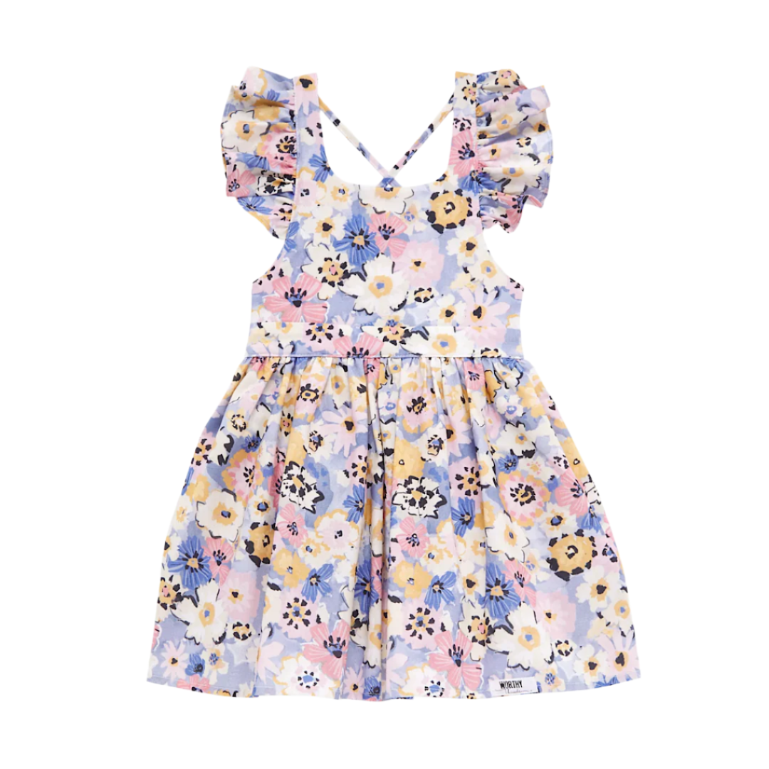 Ruffle Sleeve Dress In Purple Flowers