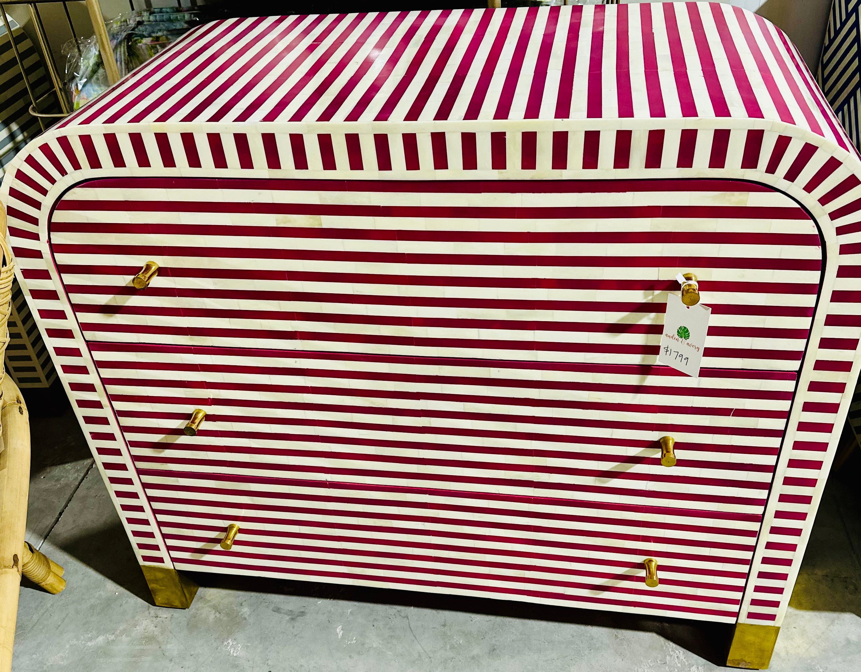 Hot Pink/white Bone Inlay 3-drawer Dresser