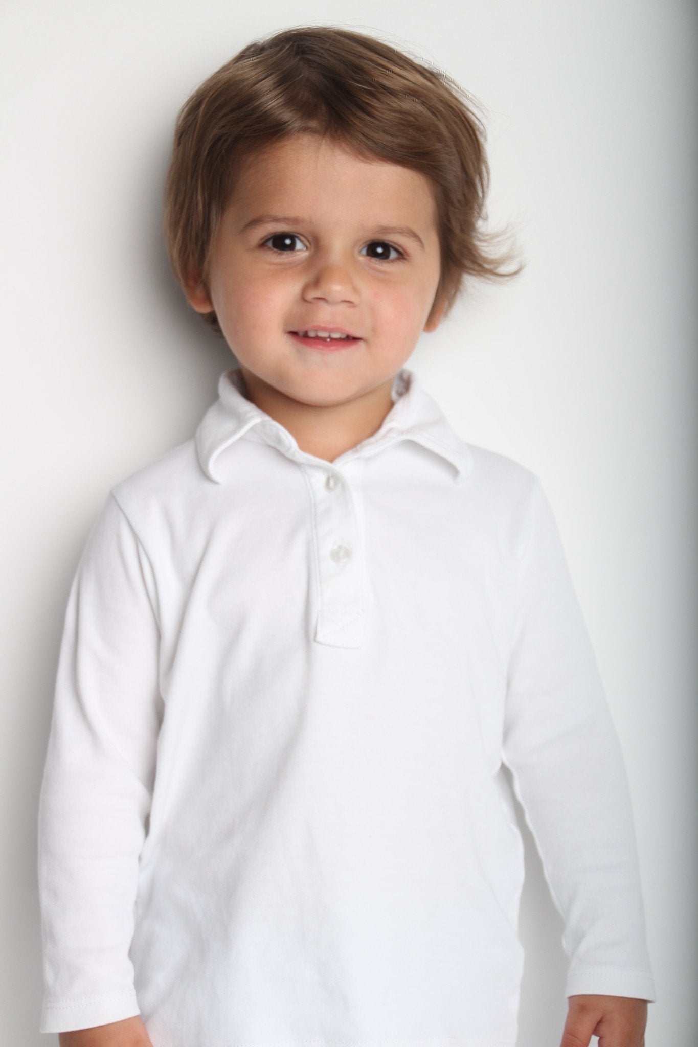 Finn Pima Cotton Long Sleeve Polo For Boys - White