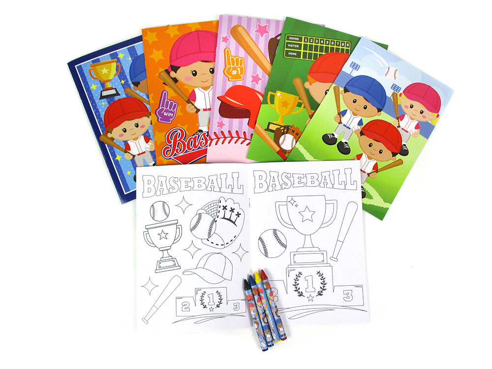 Baseball Coloring Books With Crayons Party Favors - Set Of 6 Or 12