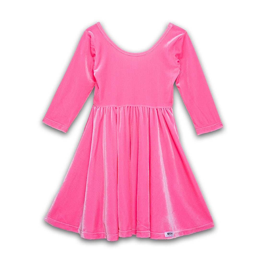 Twirly Dress In Pink Candy Stretch Velvet