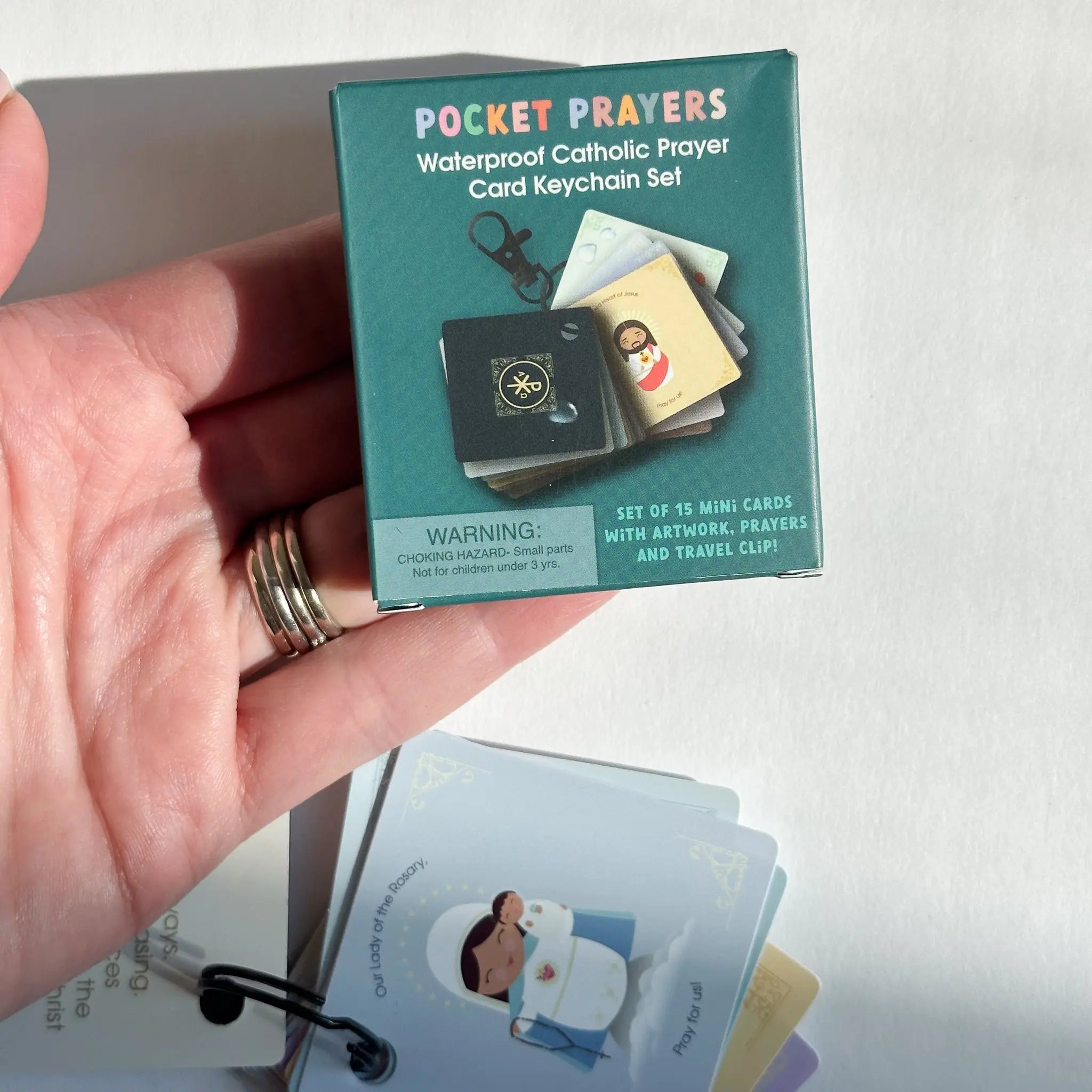 Pocket Prayers Waterproof Catholic Prayer Card Keychain Set