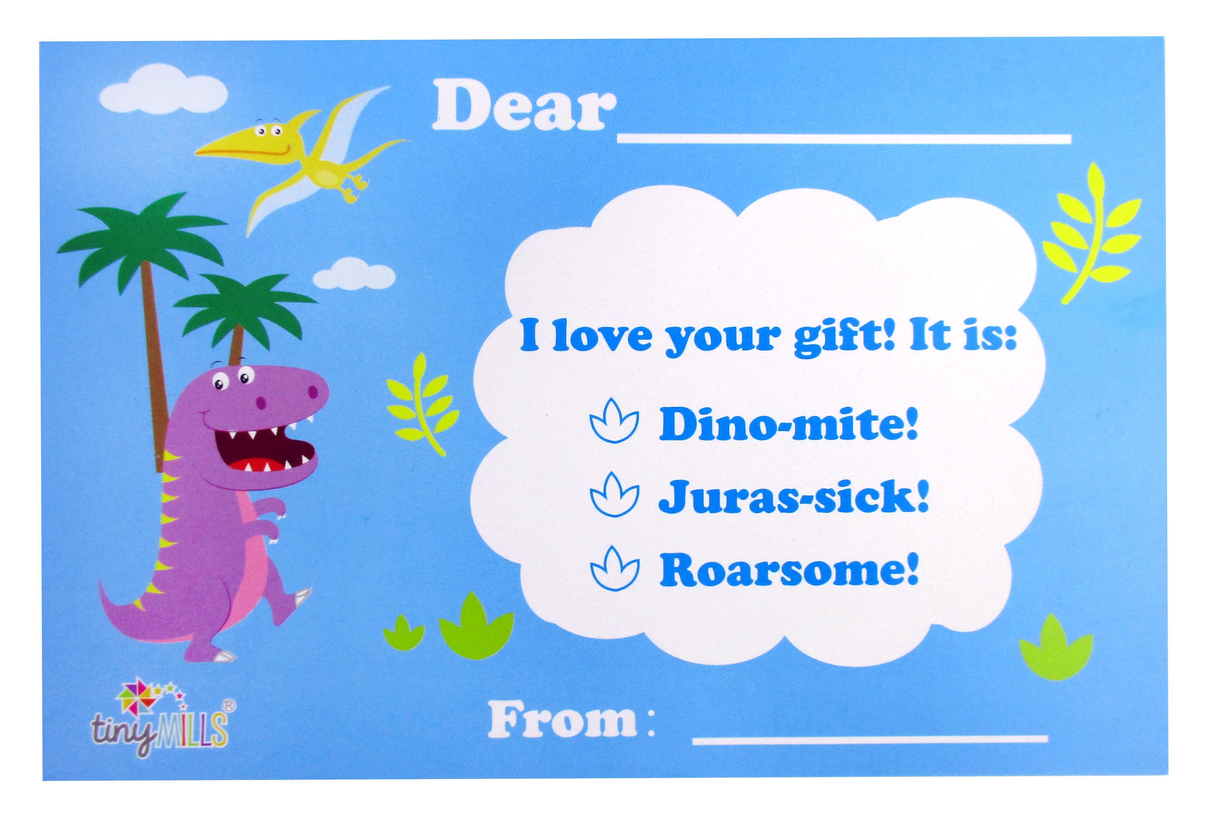 Dinosaur Fill-in Birthday Thank You Cards For Kids