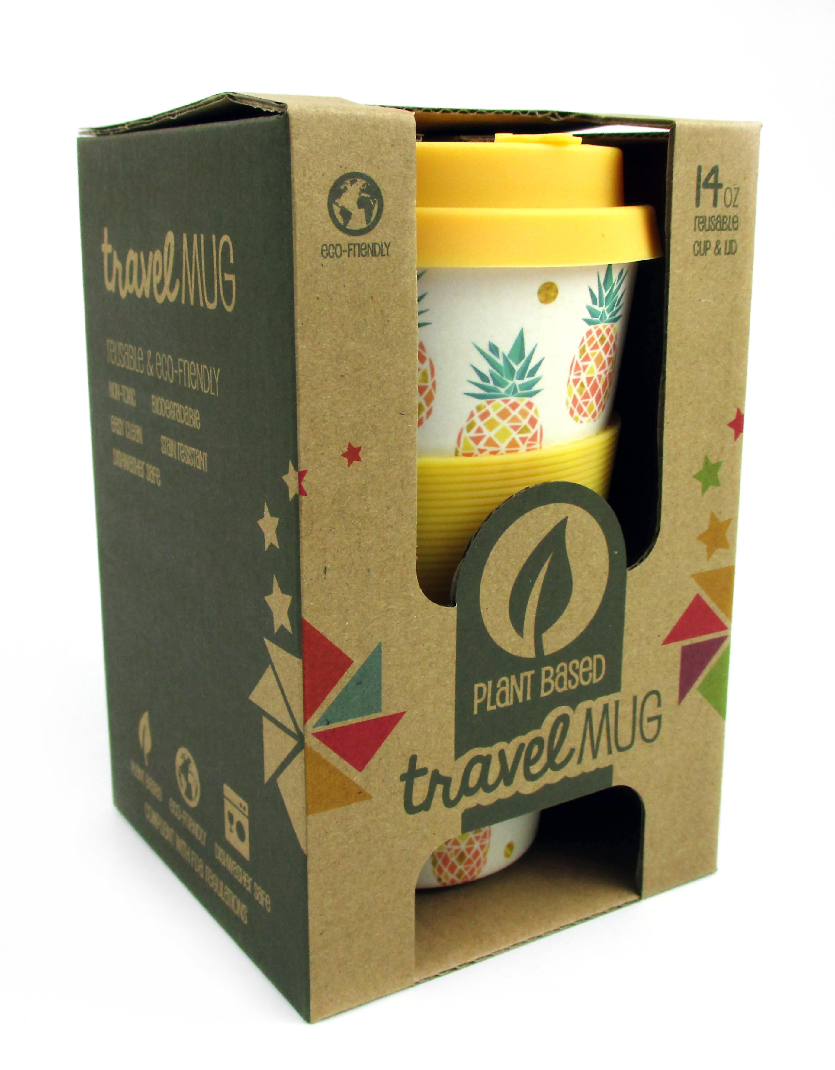 Eco-friendly Reusable Plant Fiber Travel Mug With Tropical Pineapple Design