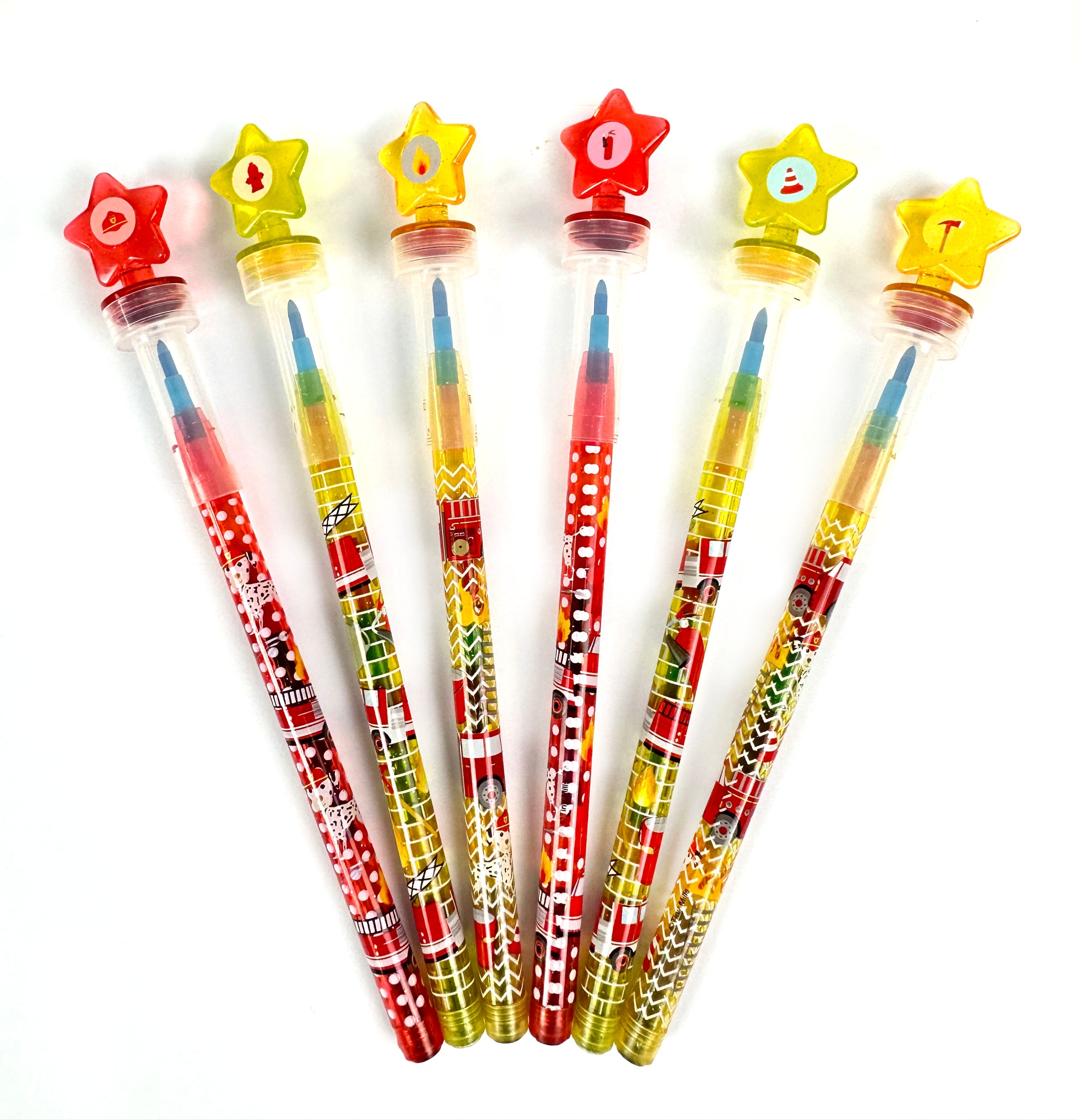 Fire Truck Stackable Crayon With Stamper Topper