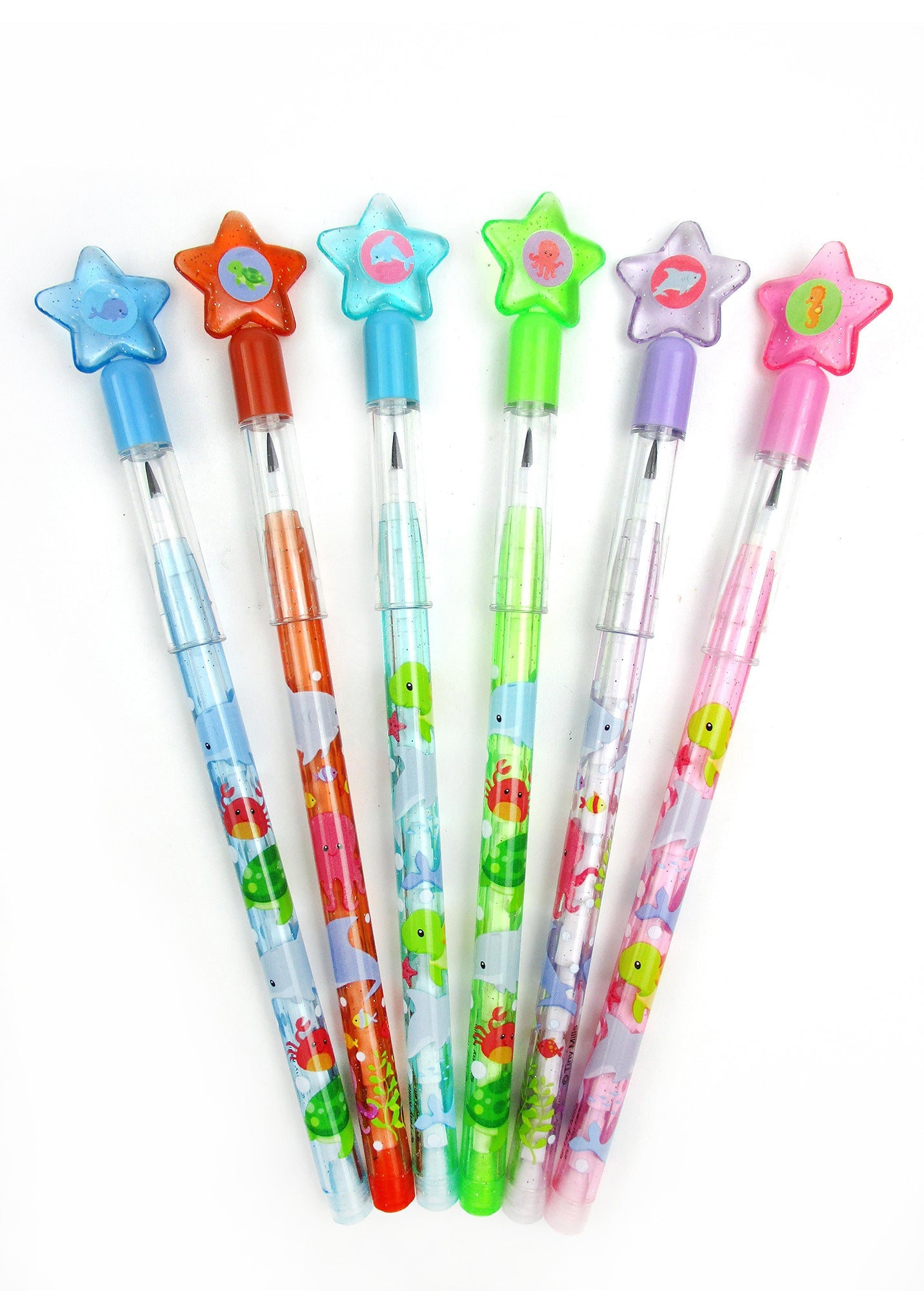 Ocean Animals Stackable Point Pencils - Set Of 6
