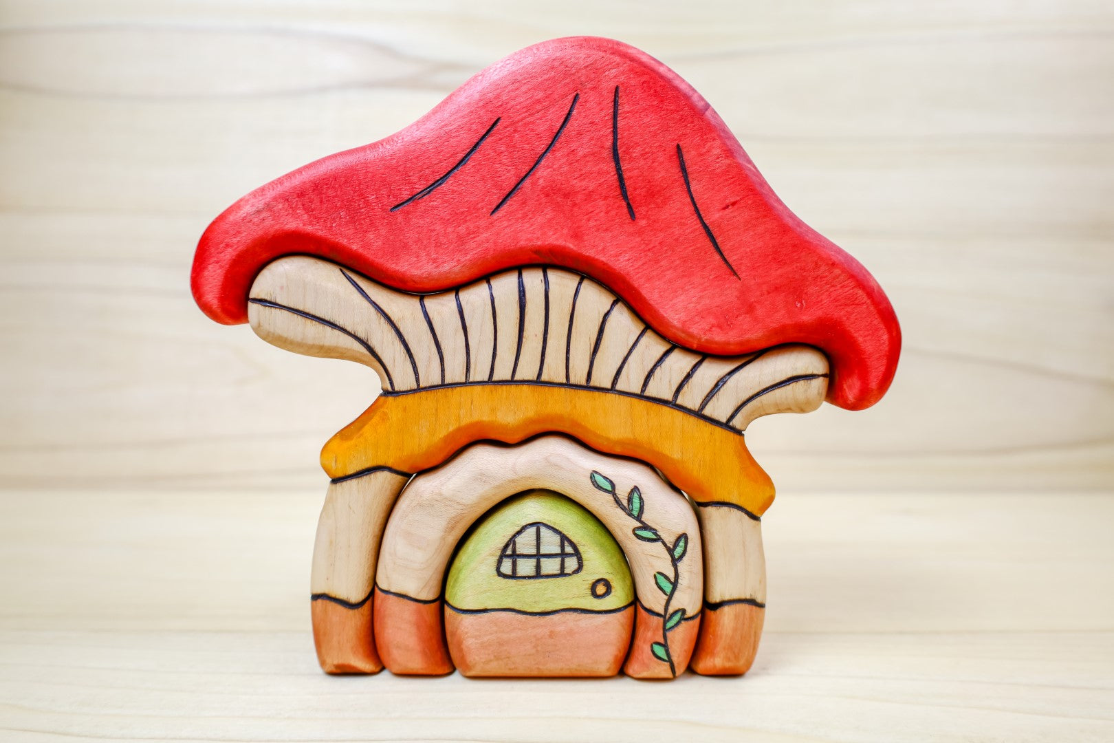 Mushroom Cottage Large 4-piece Wooden Stacking Puzzle