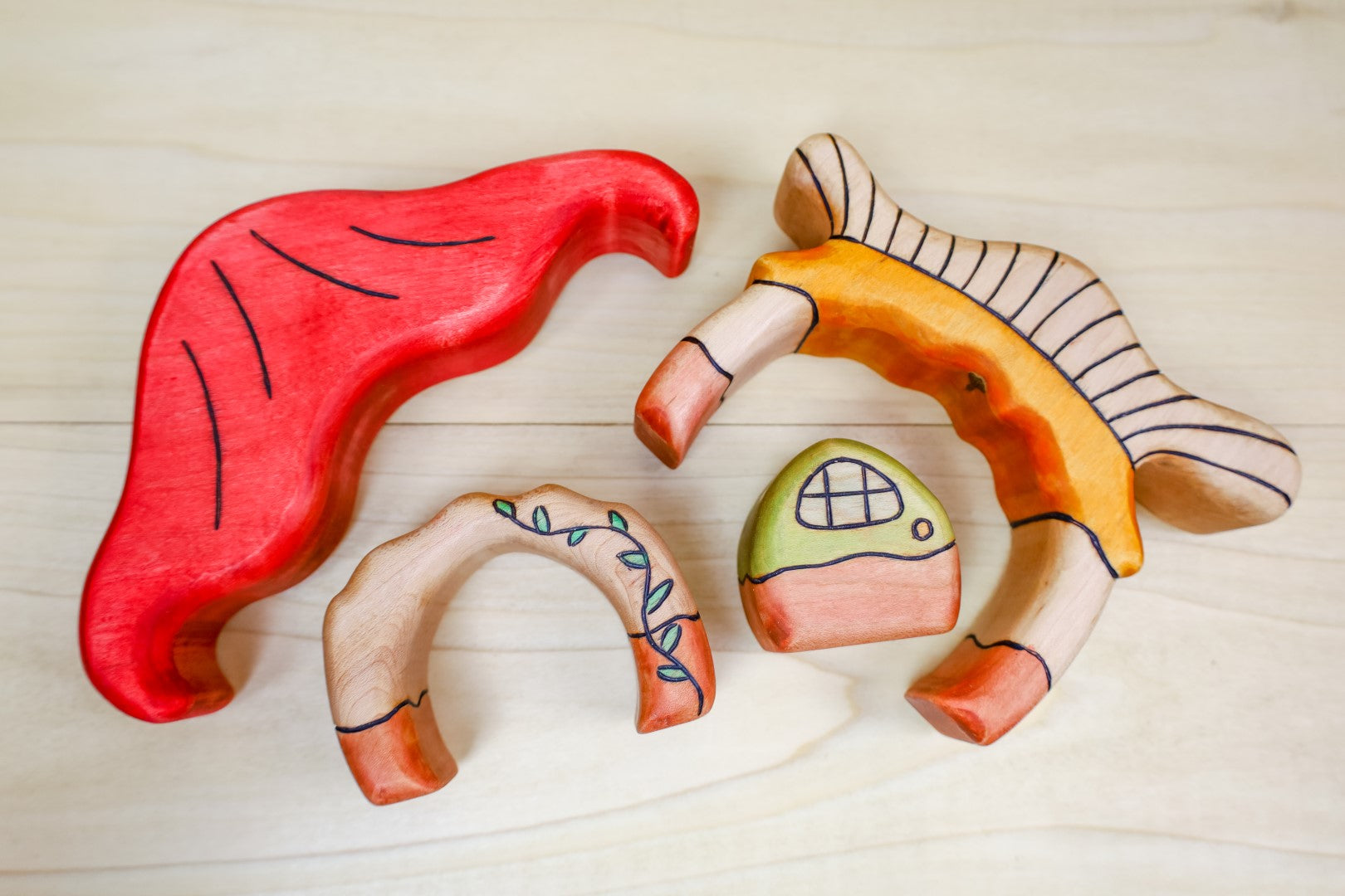 Mushroom Cottage Large 4-piece Wooden Stacking Puzzle