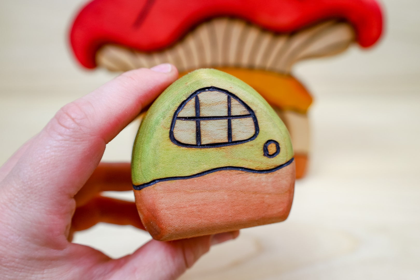 Mushroom Cottage Large 4-piece Wooden Stacking Puzzle