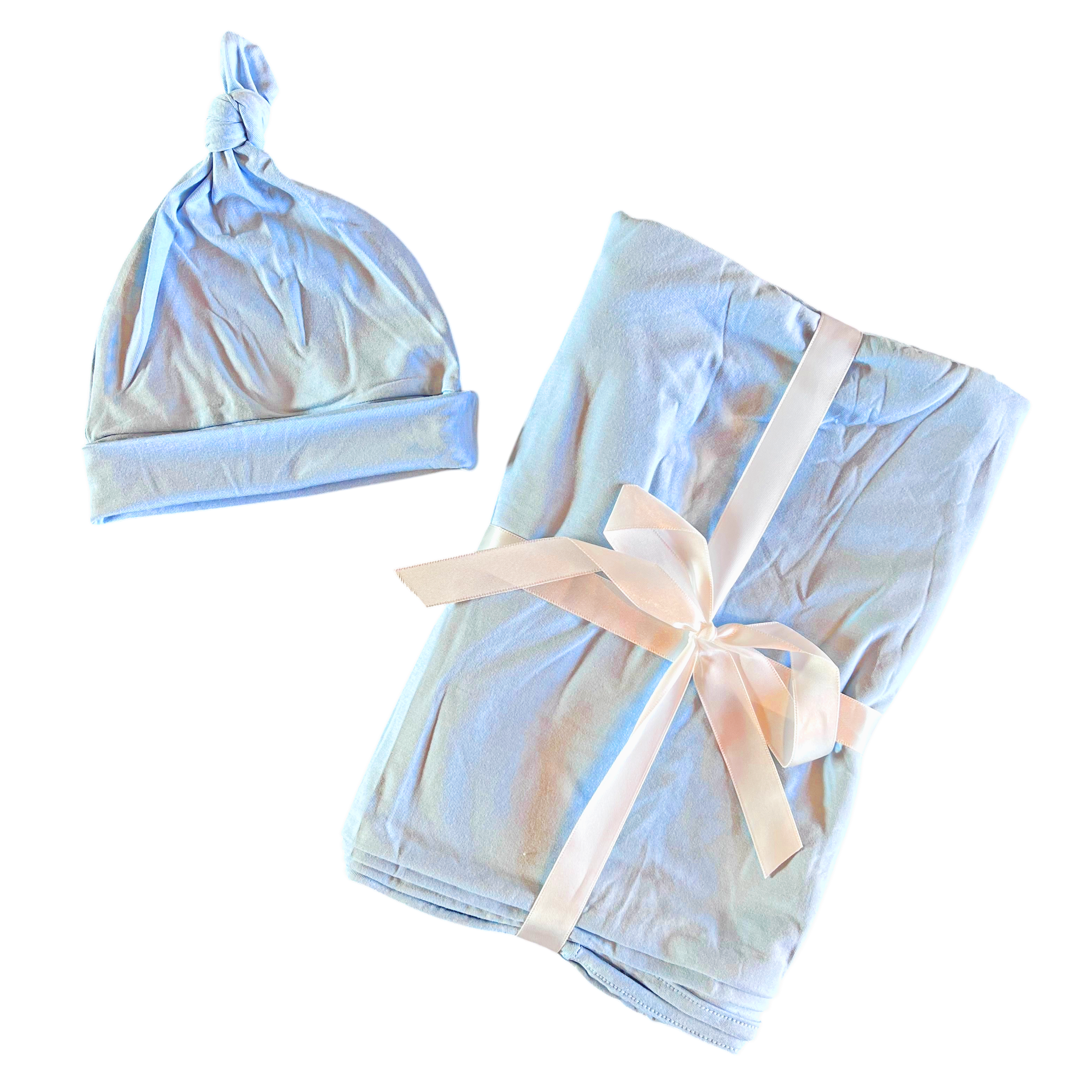 Light Blue Swaddle + Hat Set