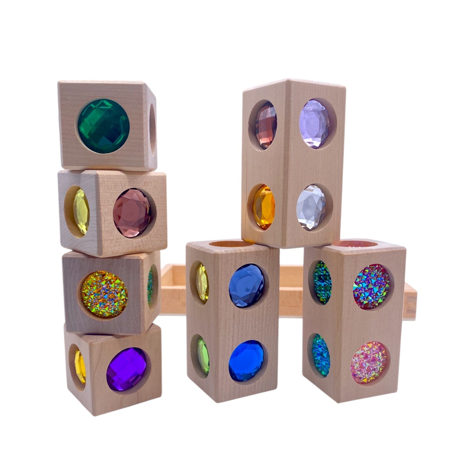 Pastel & Rainbow Gem Block Collection – 3 Styles With Wooden Storage Trays