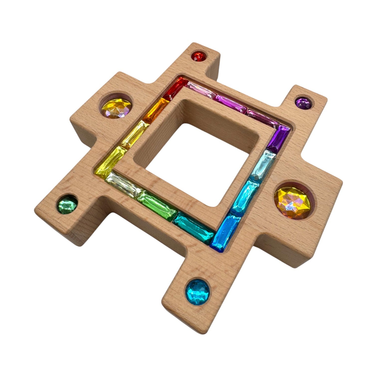 wooden Gemlight Window Blocks – 16-piece Colorful Open-ended Play Set With Storage Box