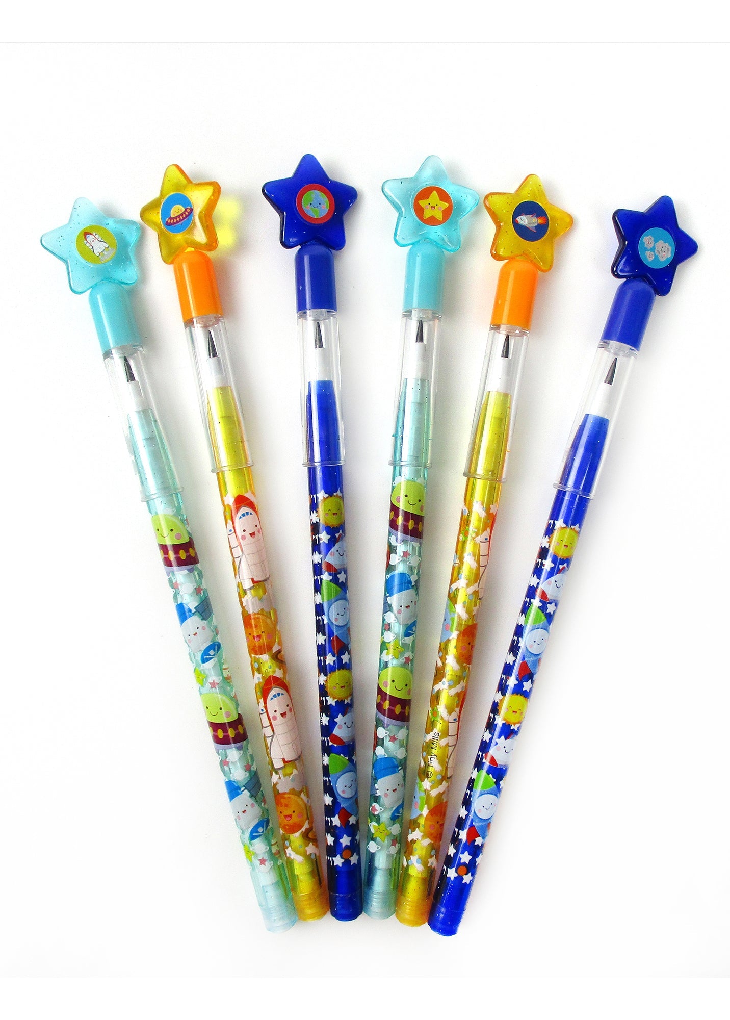 Outer Space Rockets Stackable Point Pencils - Set Of 6