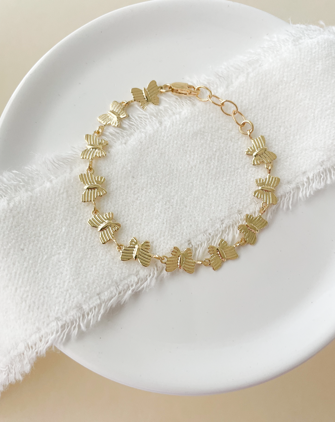 6mm Gold Beaded Butterfly Bracelet – Hypoallergenic & Handmade