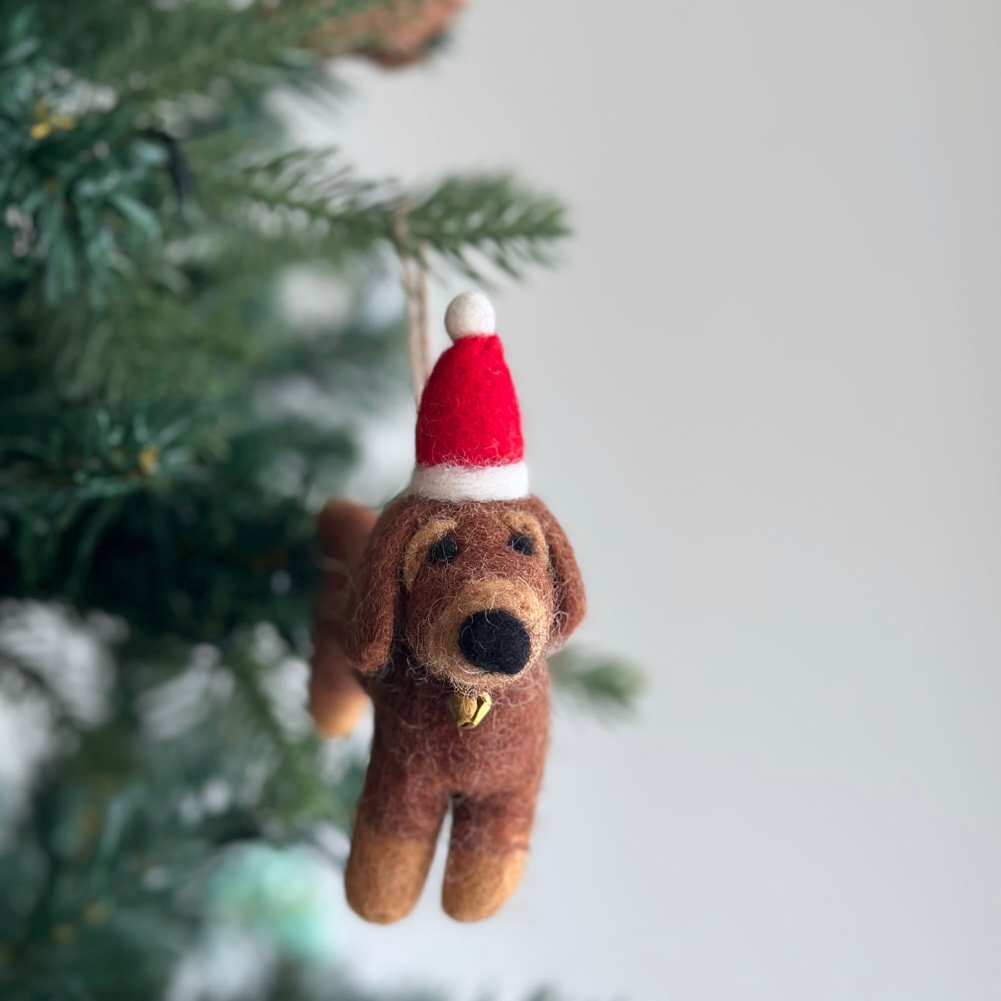 Felt Ornament - Dachshund Dog With Christmas Hat