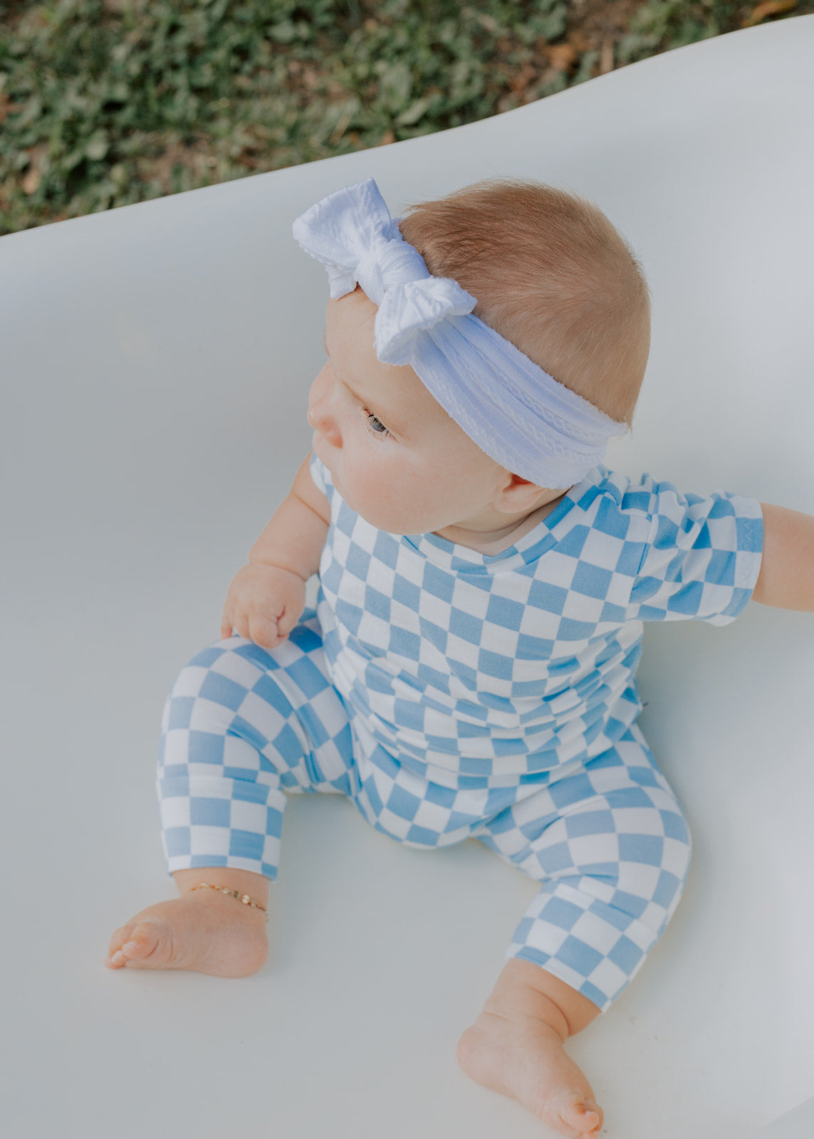 Blue Retro Checkered Harem Romper