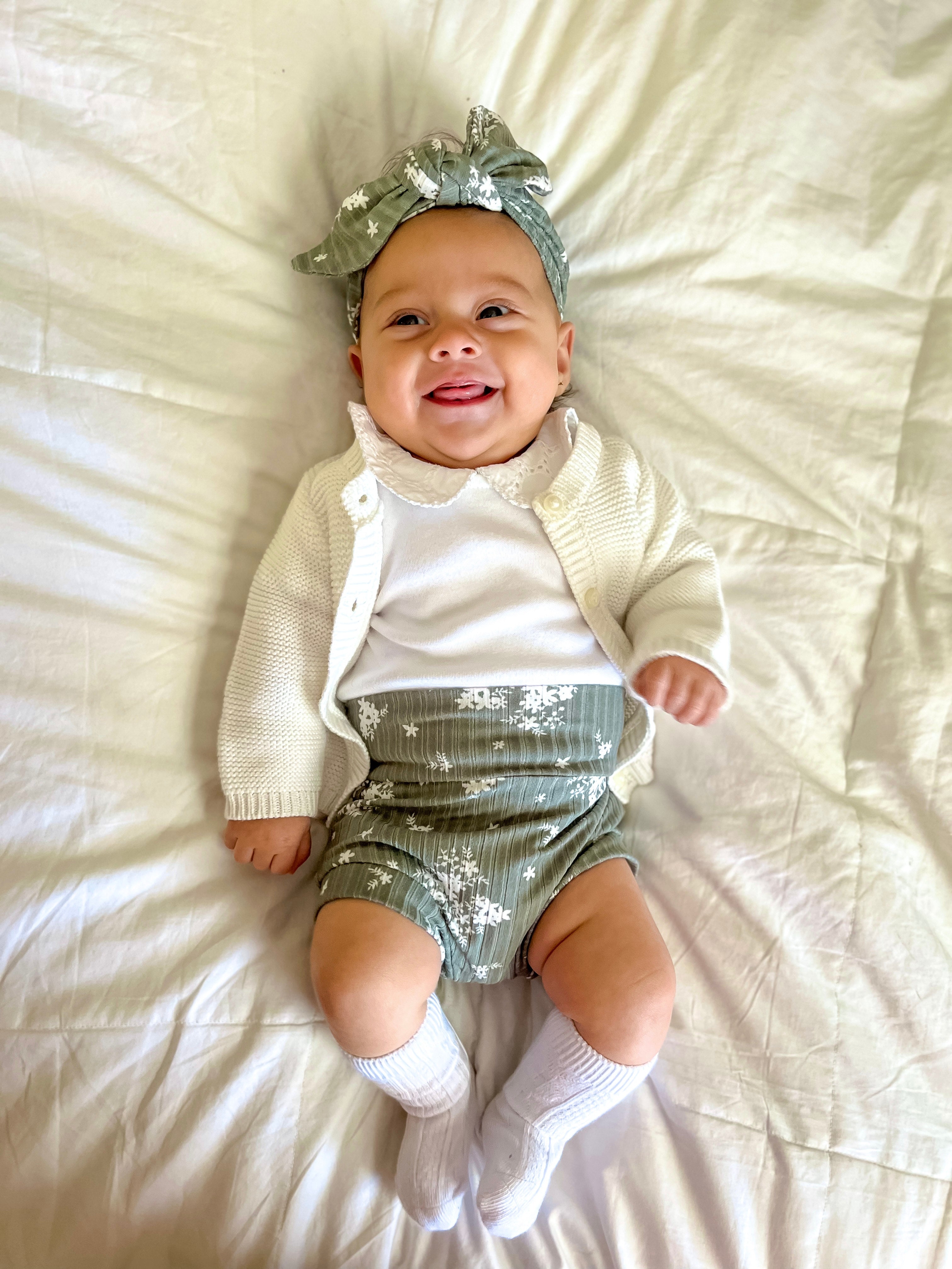 Minimal Floral Olive Ribbed Headbands