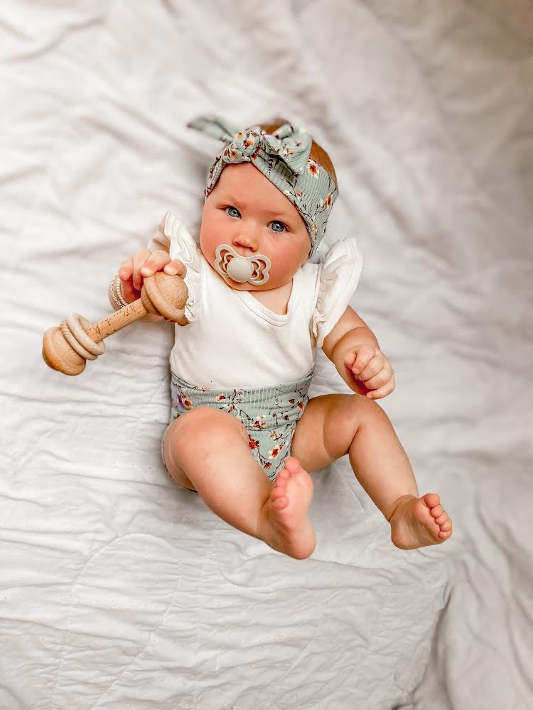 Dried Floral On Sage Ribbed Headbands