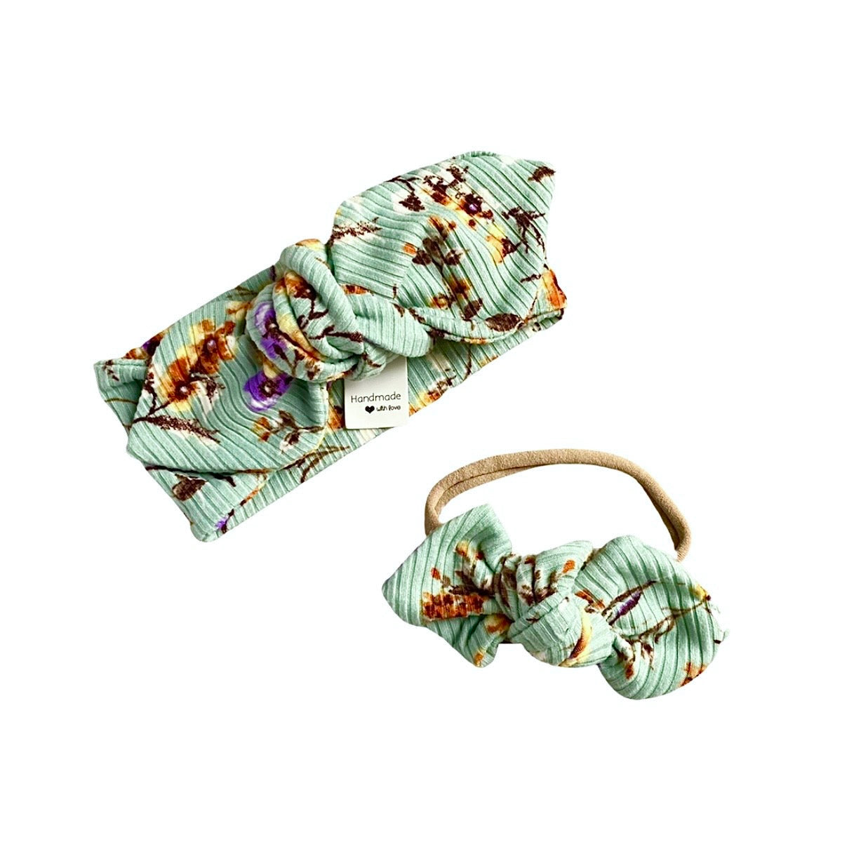 Dried Floral On Sage Ribbed Headbands