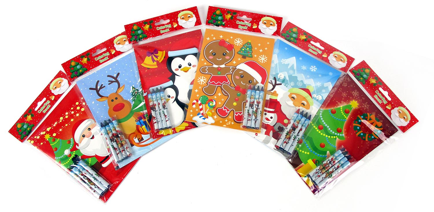Christmas Holidays Coloring Books With Crayons - Set Of 6 Or 12