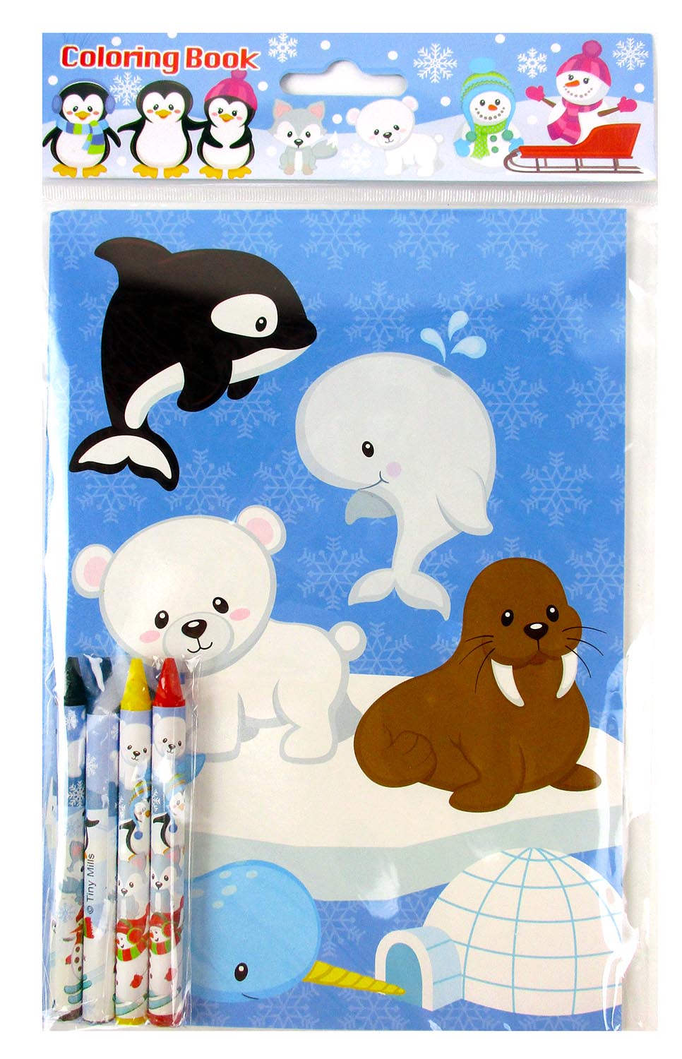 Winter Holidays Penguin Coloring Books With Crayons - Set Of 6 Or 12