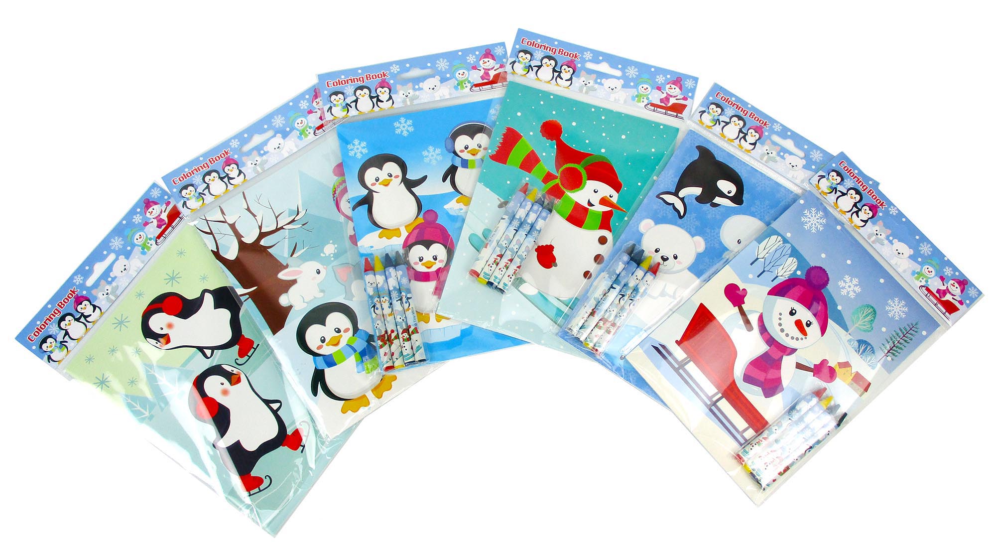 Winter Holidays Penguin Coloring Books With Crayons - Set Of 6 Or 12