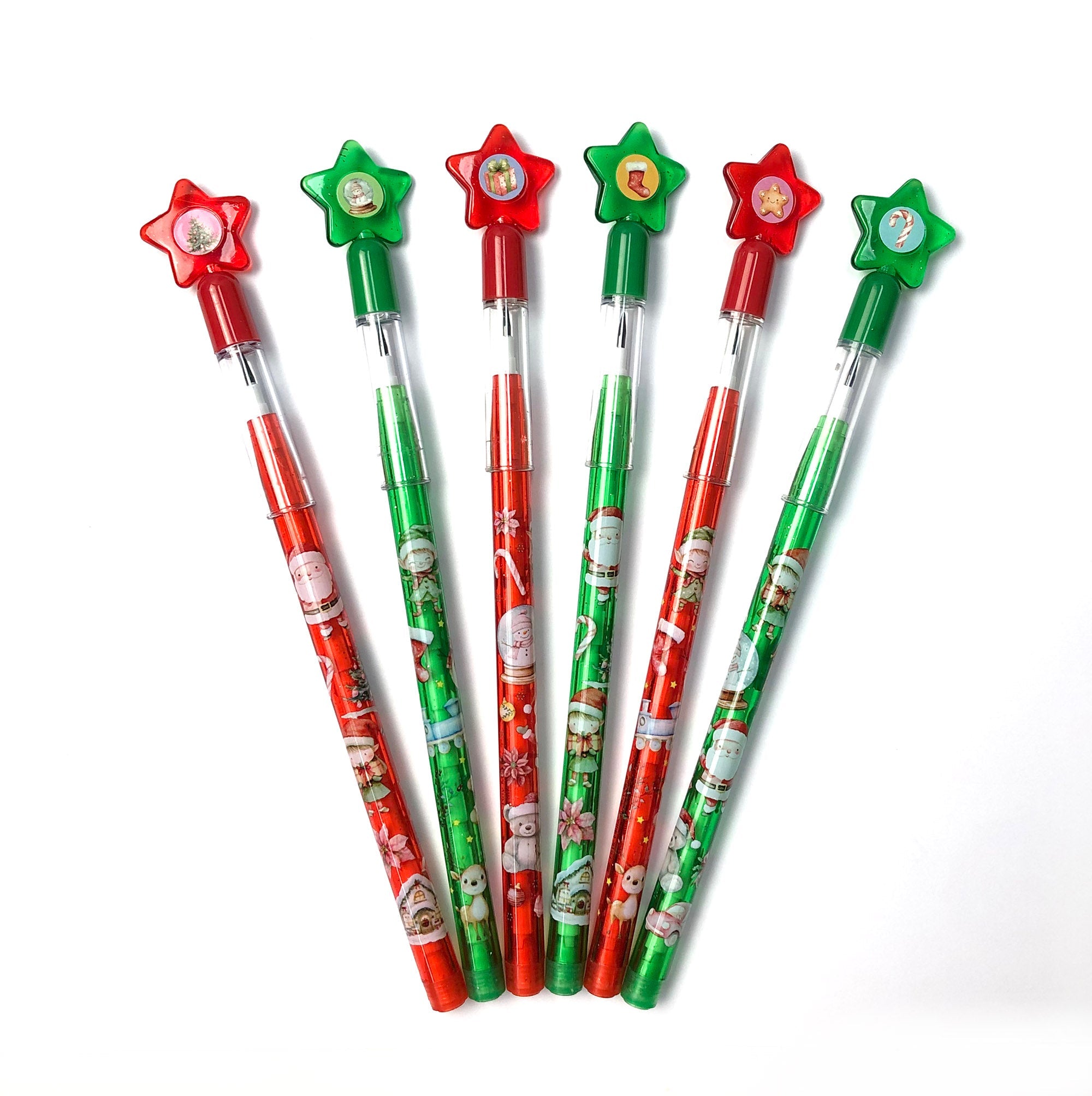 Vintage Rustic Christmas Stackable Multi Point Pencils - Set Of 6