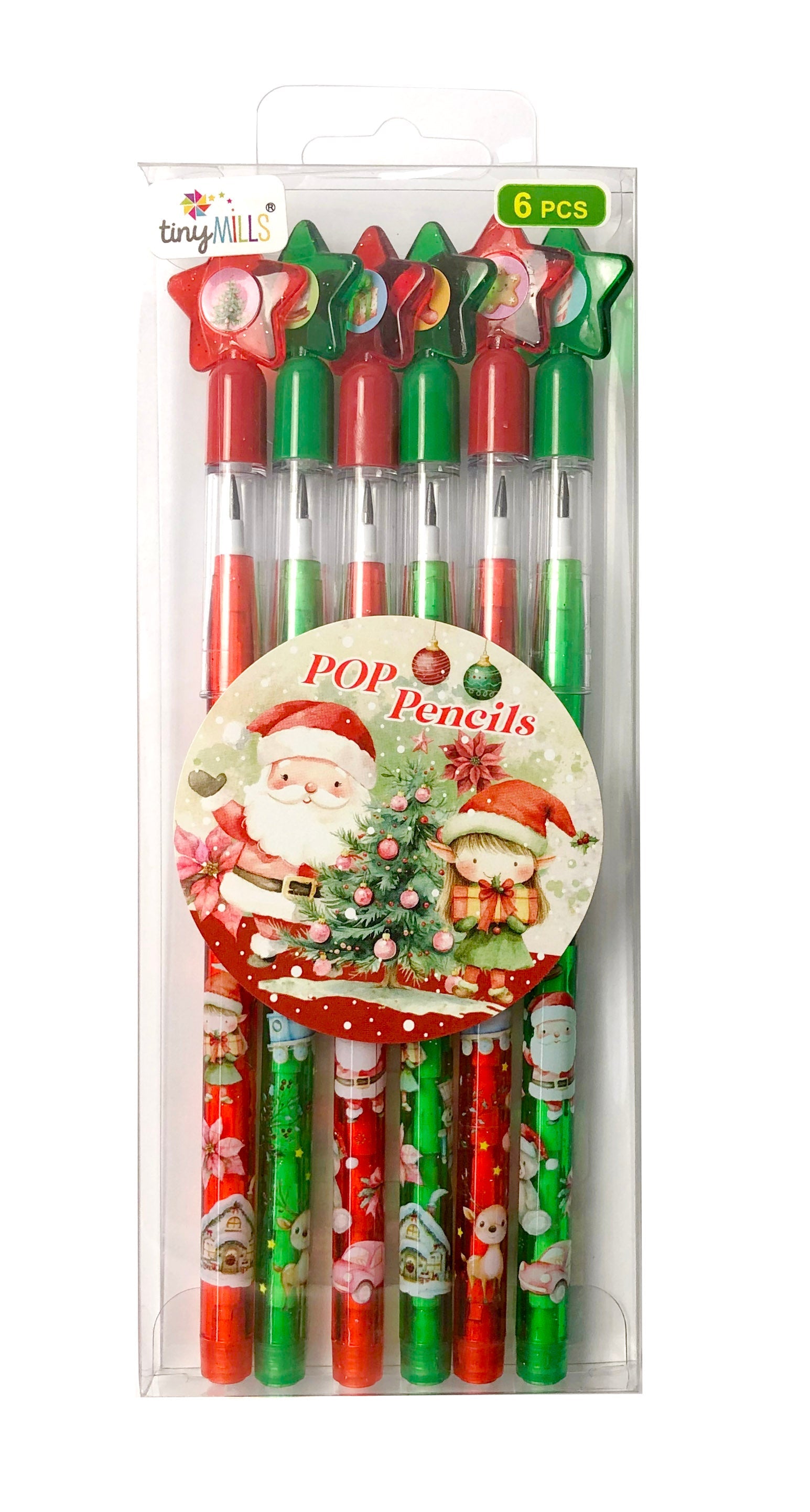 Vintage Rustic Christmas Stackable Multi Point Pencils - Set Of 6