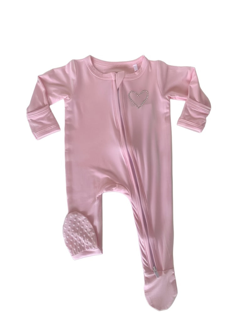 Rhinestone Heart Zippered Footie