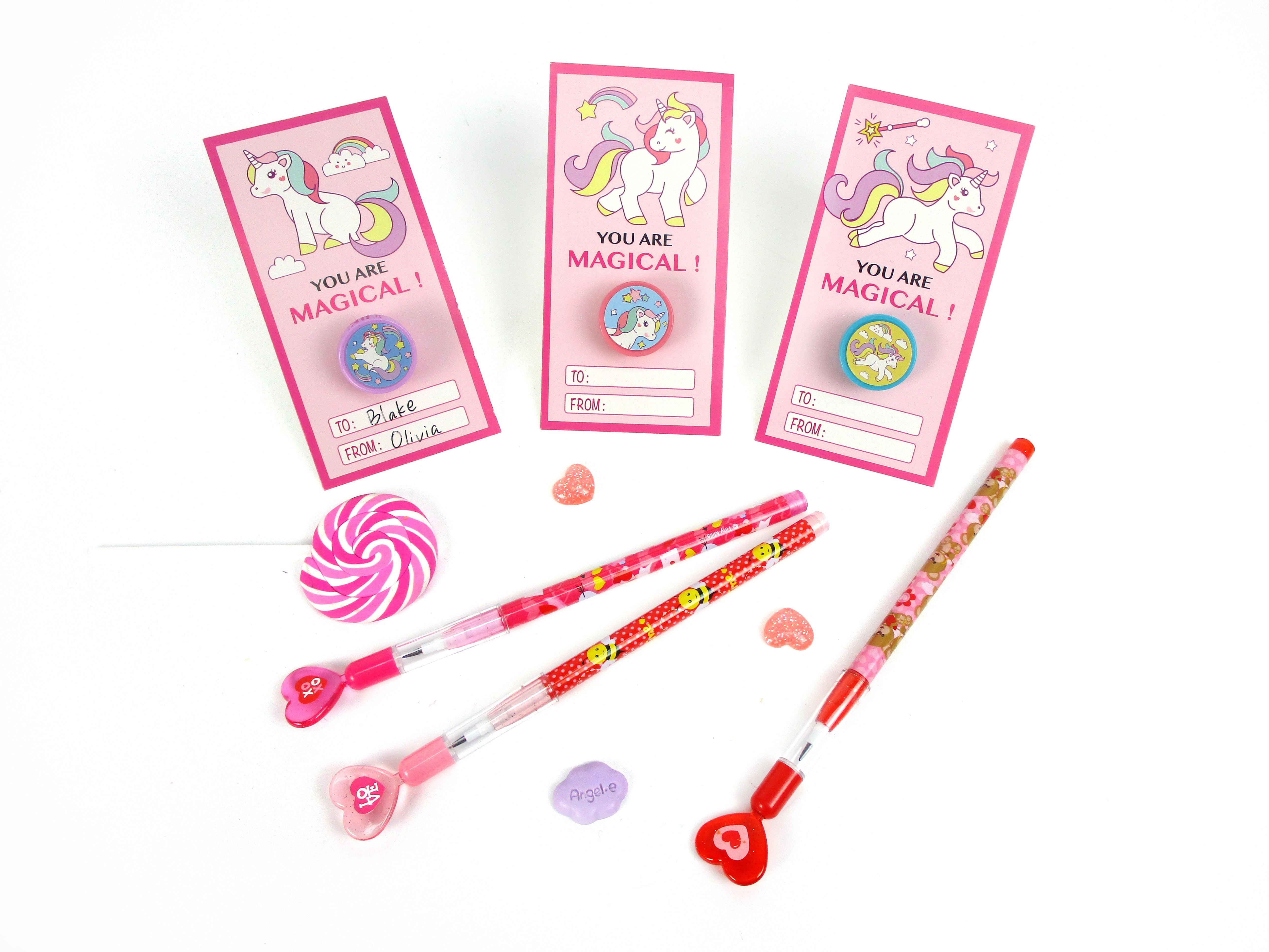 Unicorn Cards With Stampers For Classroom Birthday Party Favors