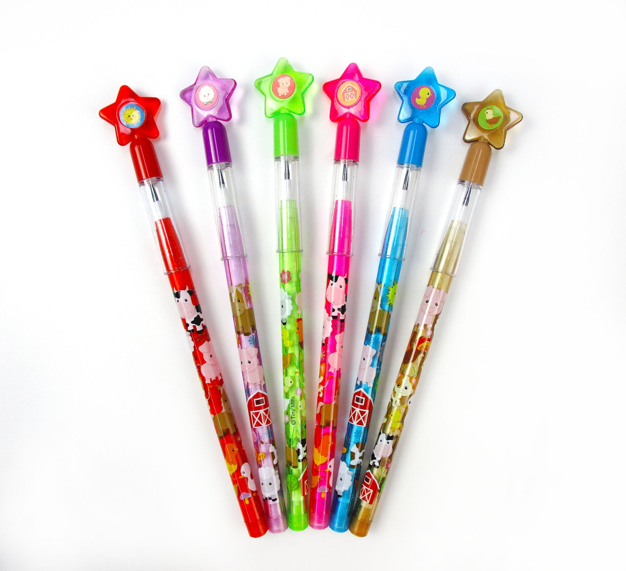 Farm Animals Stackable Pencils - Set Of 6