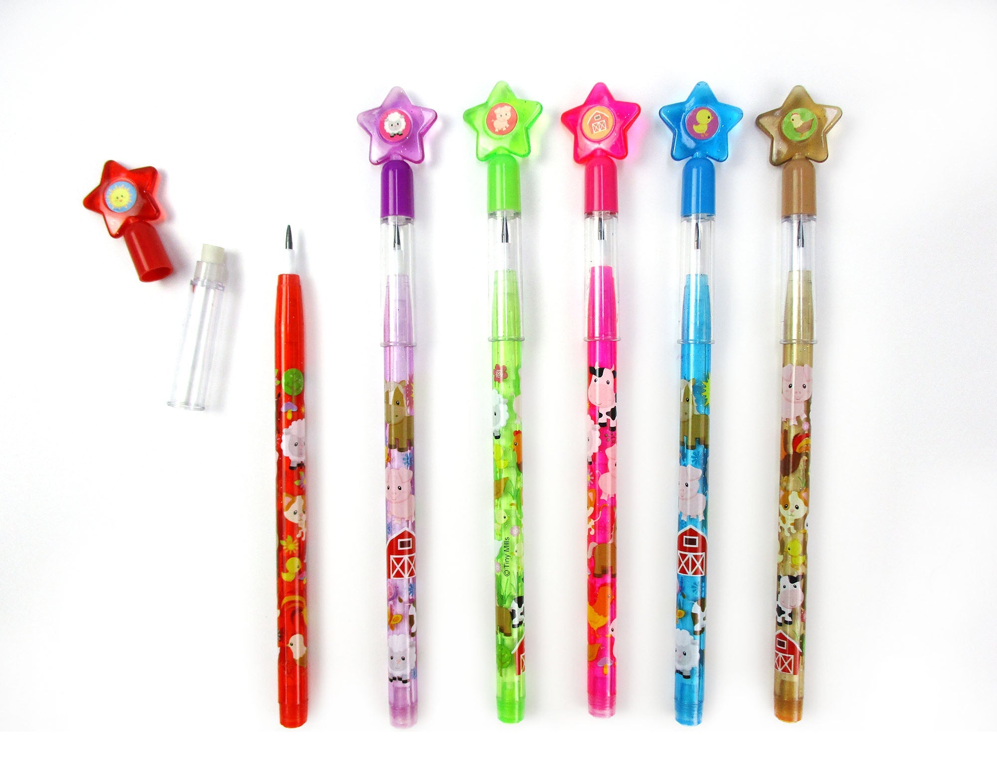 Farm Animals Stackable Pencils - Set Of 6