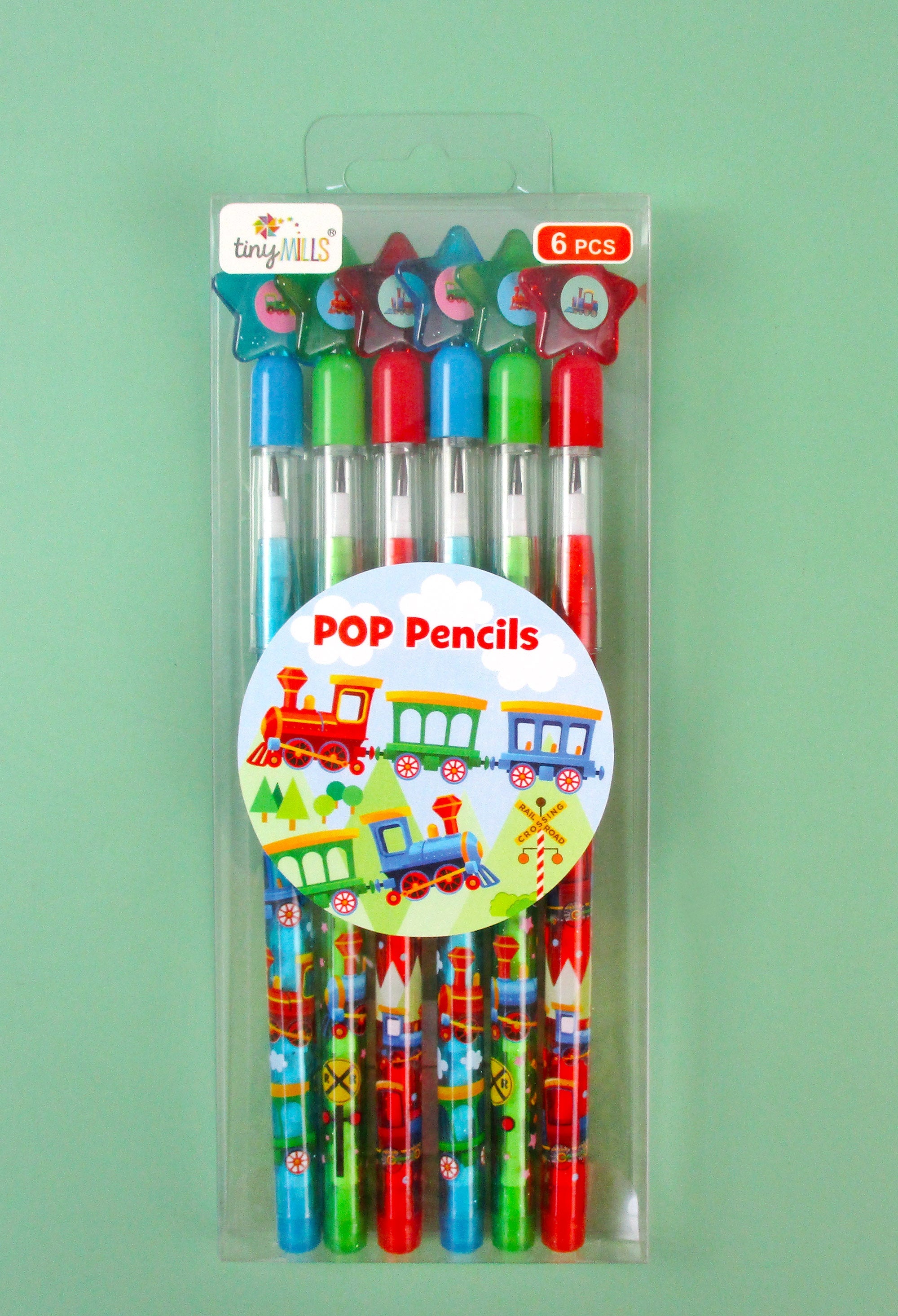 Train Stackable Point Pencils - Set Of 6